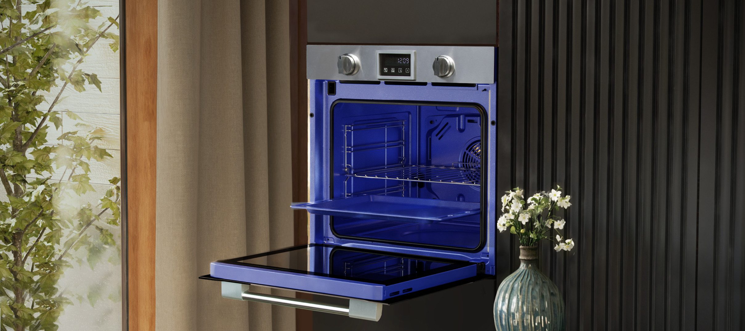 Kaiser Küchengeräte Backofen-Set Herd Set Autark Einbaubackofen XXL 86L, mit Pyrolyse & AirFry, Touchdisplay mit Glaskeramikkochfeld mit Motiv 60 cm EH 6339+KCT 6715 F Ära, mit 1-fach-Teleskopauszug, Pyrolyse-Selbstreinigung