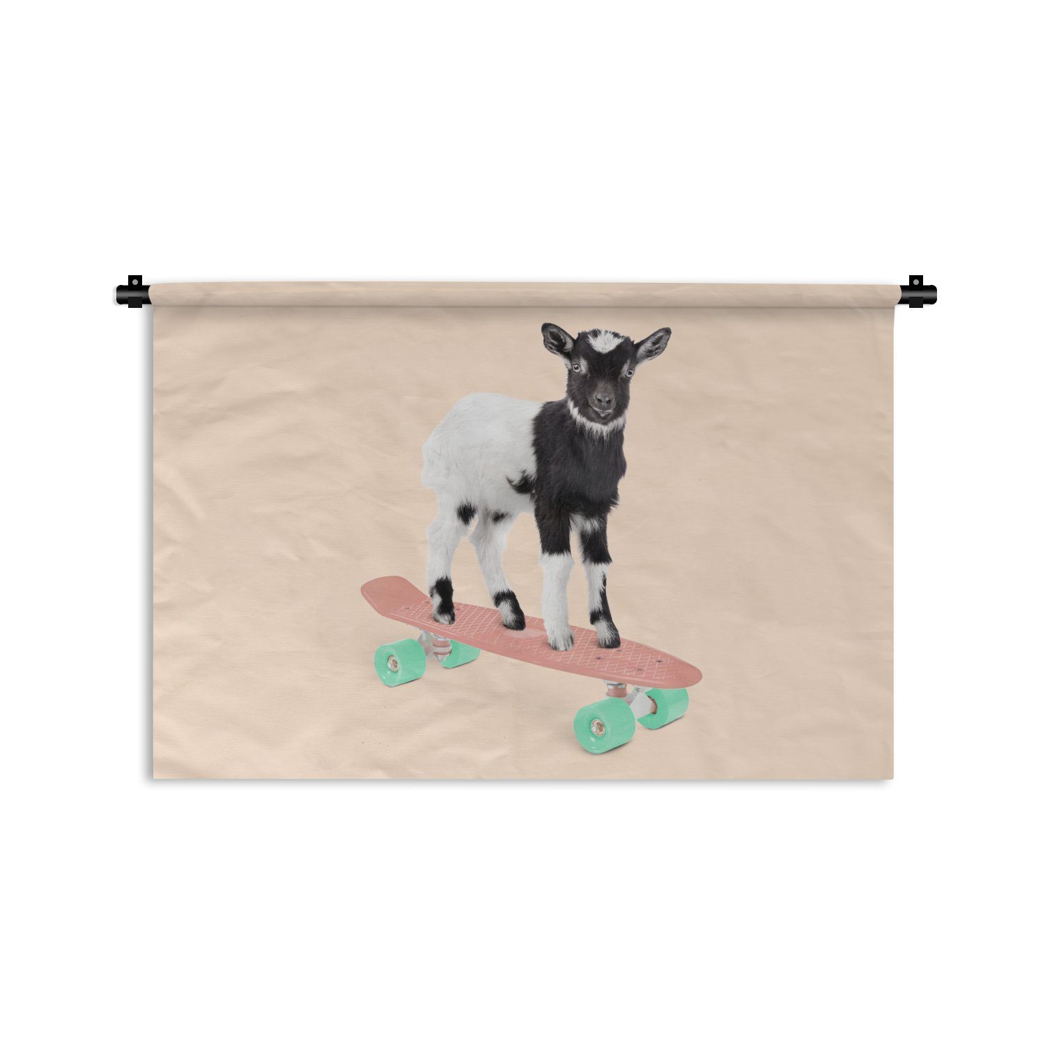 MuchoWow Wanddekoobjekt Ziege - Schwarz Tiere, für - Wanddeko Wohnzimmer, Schlafzimmer, Kinderzimmer Skateboard Wandbehang, Kleid, - Weiß 