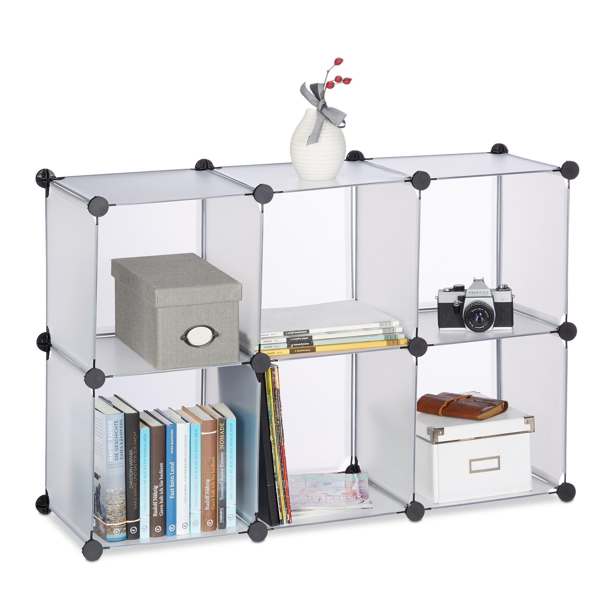 relaxdays Steckregal Regalsystem 6 Fächer, 52-tlg., transparent