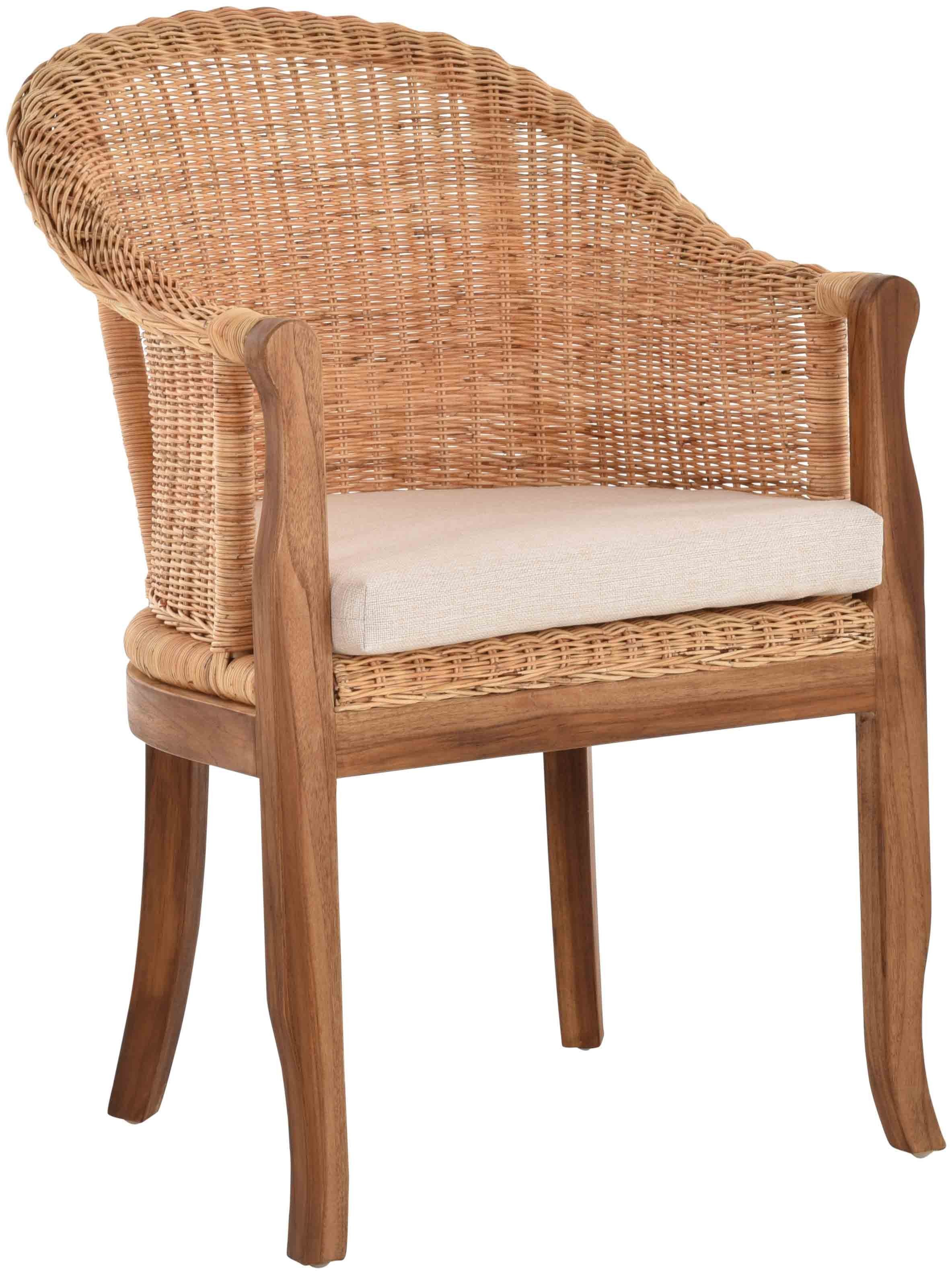 Krines Home Relaxsessel Rattan-Sessel mit Holzbeinen, Sessel aus echtem Rattan- mit Polster, Rattanstuhl