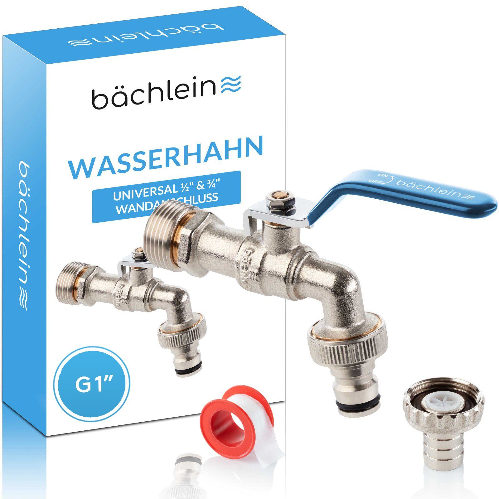 Bächlein Absperrventil Wasserhahn für den Garten - inkl. Adapter und PTFE-Tape