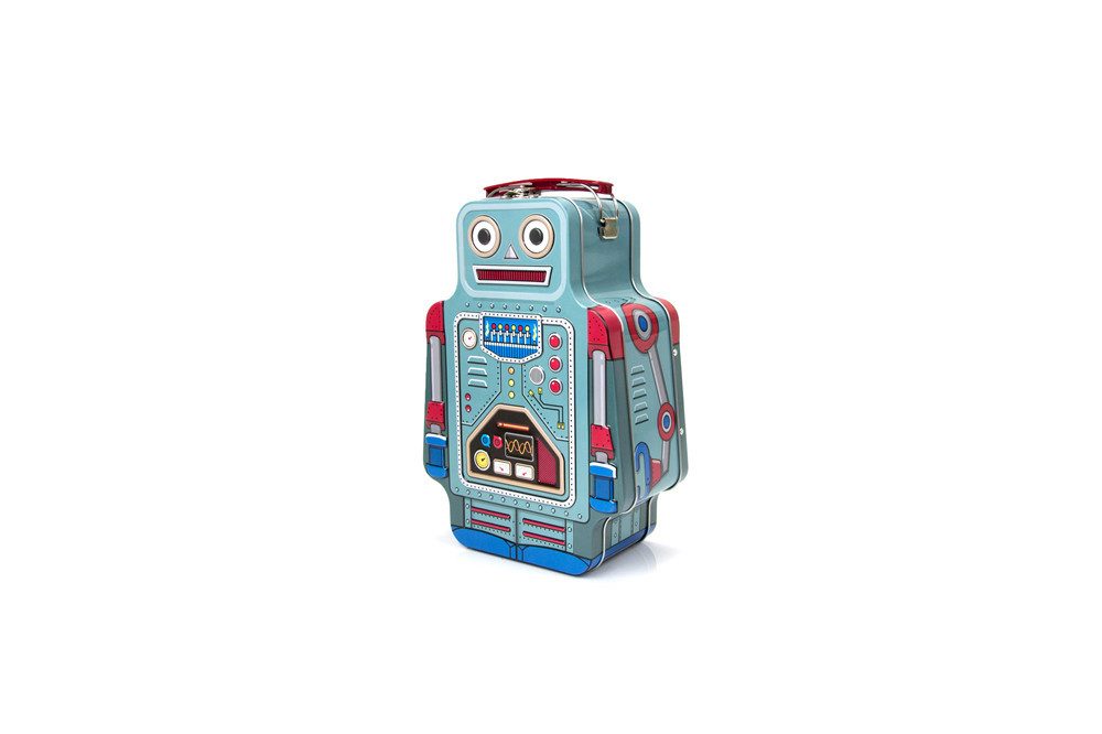 SuckUK Lunchbox Robot Lunch Box Brotdose Blech Roboter, Metall, (Box, Dose, 1-tlg., ca. 16,2 x 24,5 x 8,5 cm), für Kids und junggebliebene Erwachsene