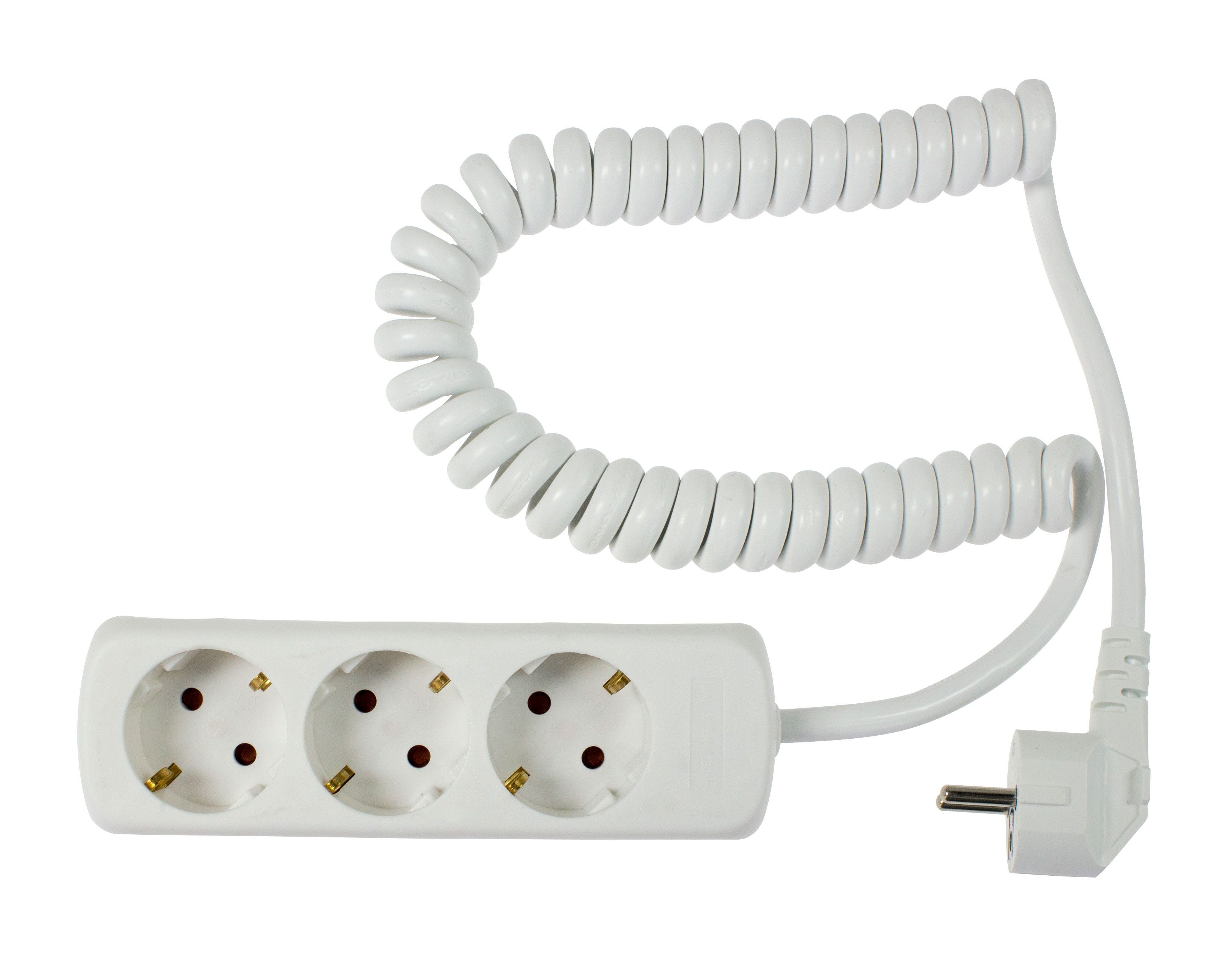 as - Schwabe Steckdosenleiste- Mehrfach, 2,5m, Spiralkabel Steckdosenleiste 3-fach (Schutzkontaktstecker, Kabellänge 2,5 m), mit erhöhtem Berührungsschutz