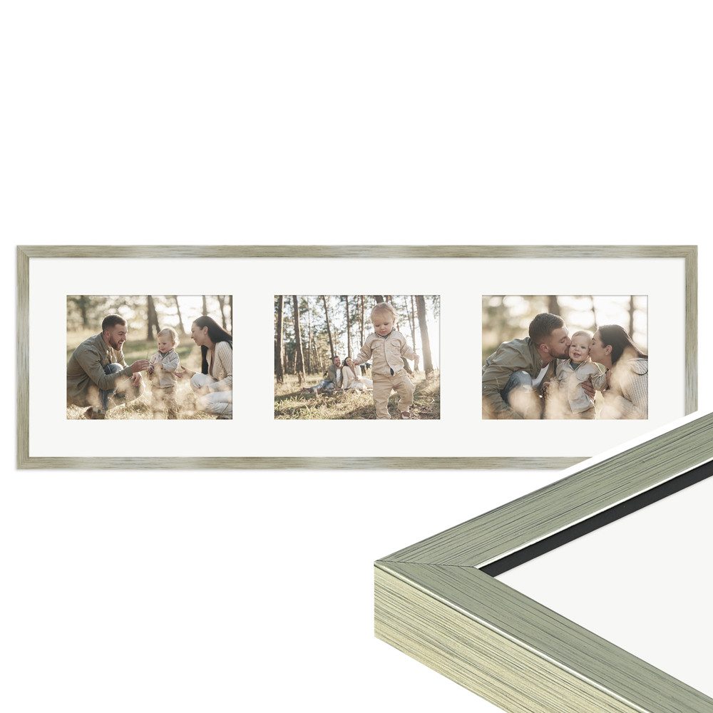 WANDStyle Galerierahmen G950 25x80 cm, für 3 Bilder, im Format 15x20 cm, aus Massivholz in der Farbe Gold