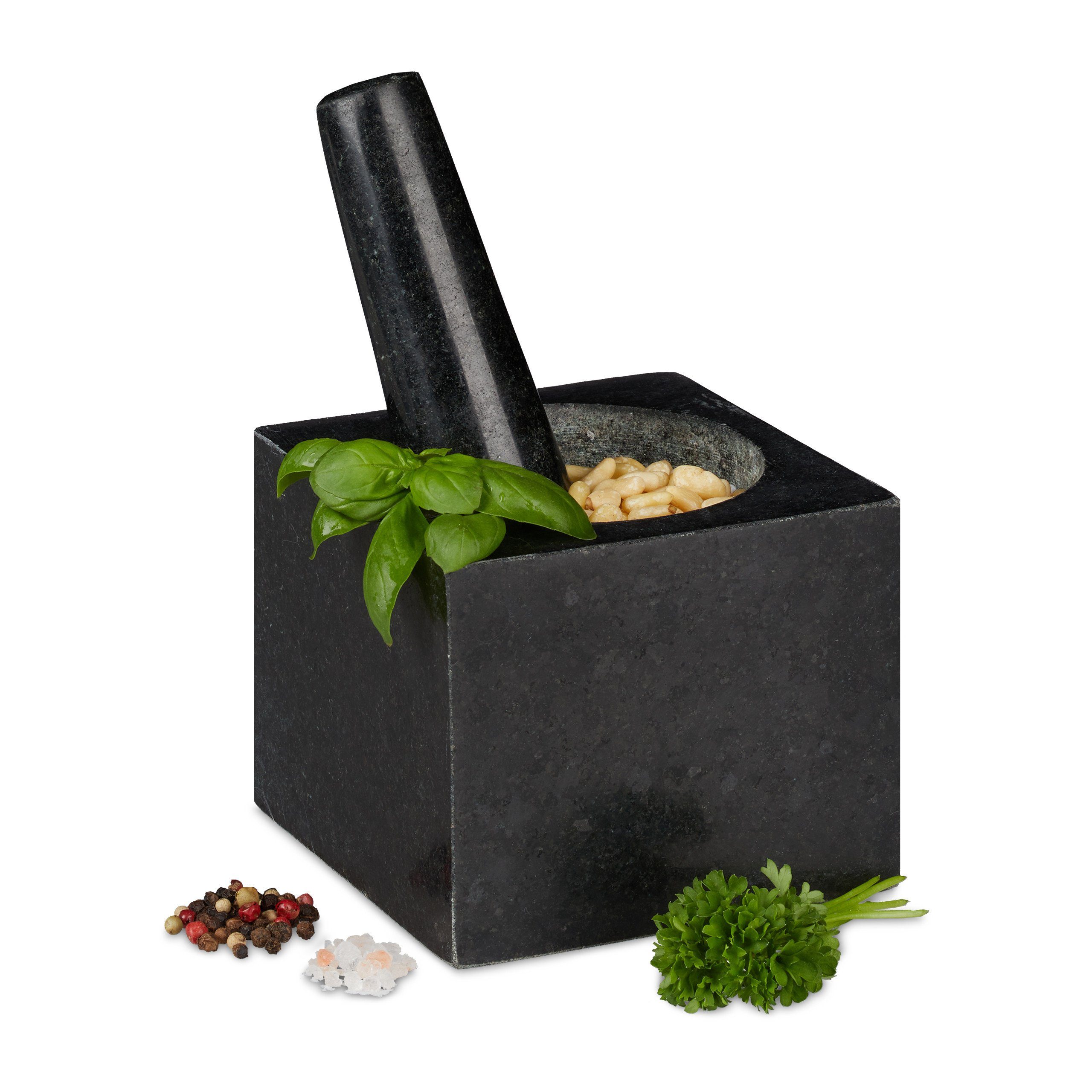 relaxdays Mörser Eckiger Granit Mörser mit Stößel, (2-tlg)