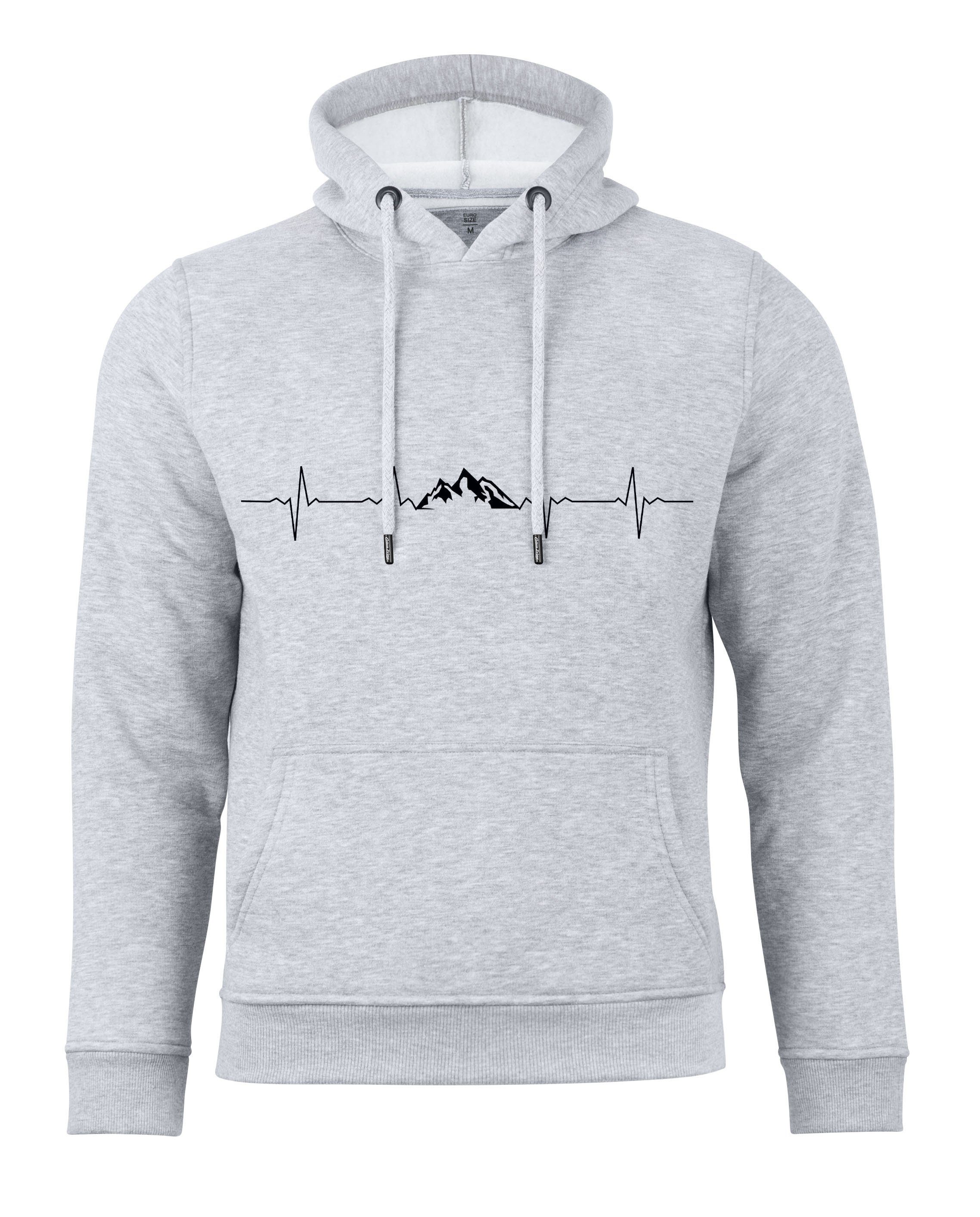 mit grau Hoodie Cotton weichem Innenfleece Prime® Pulsschlag Berge