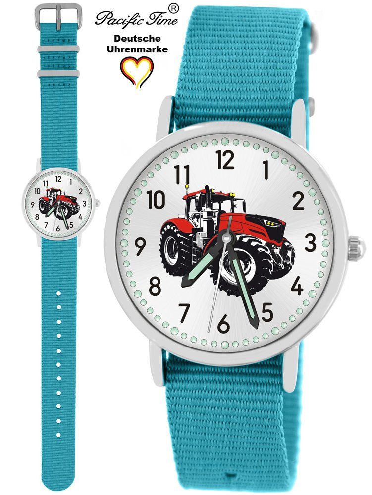 Pacific Time Quarzuhr Kinder Armbanduhr Traktor rot Wechselarmband, Mix und Match Design - Gratis Versand hellblau