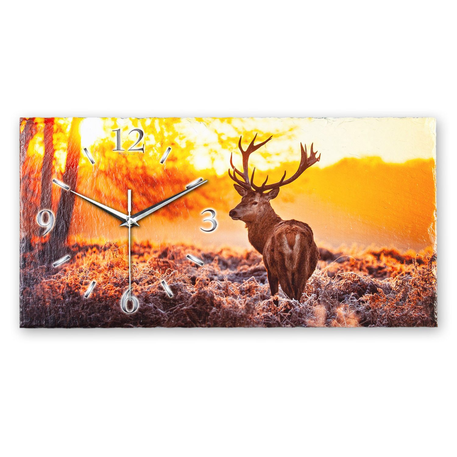 Kreative Feder Wanduhr Designer-Wanduhr aus Stein (Schiefer) mit flüsterleisem Uhrwerk (ohne Ticken; außergewöhnlich & modern; Größe ca. 50x25cm)