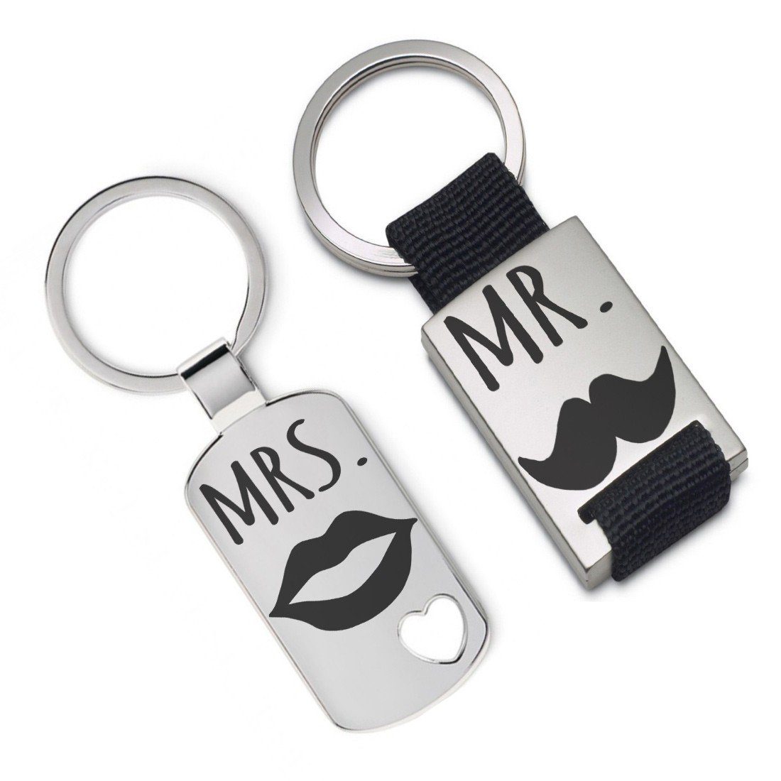 Lieblingsmensch Schlüsselanhänger Set - Mr. & Mrs. - ein tolles Geschenk und Glücksbringer (2 Schlüsselanhänger mit Gravur, inklusive Schlüsselring), Robuste und filigrane Lasergravur