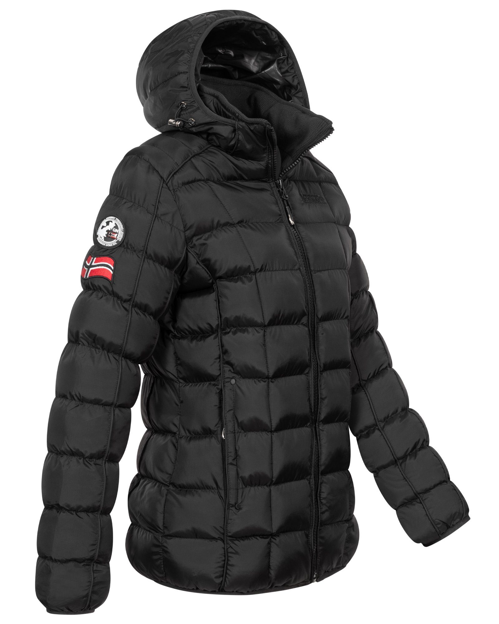 Parka Steppjacke Schwarz Norway Outdoor Jacke Gesteppt Winterjacke Geographical Steppjacke Kapuze Warm Damen