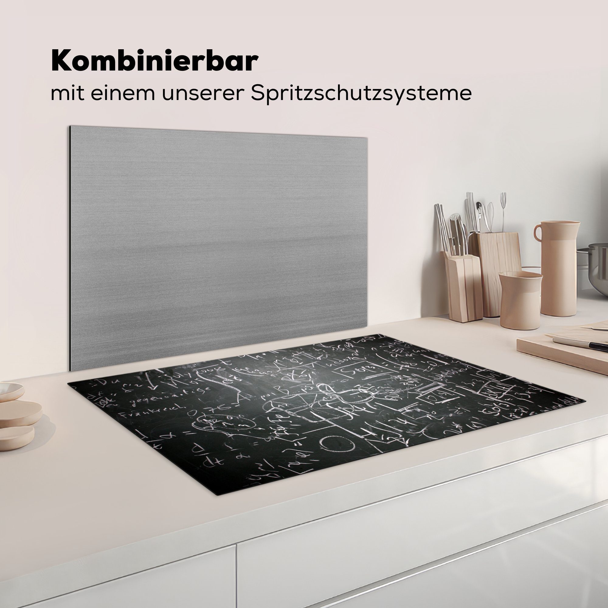 Herdblende-/Abdeckplatte cm, Schutz einer Ceranfeldabdeckung Induktionskochfeld 81x52 Formeln die (1 MuchoWow küche, Kreidetafel, auf tlg), schwarzen für Vinyl,