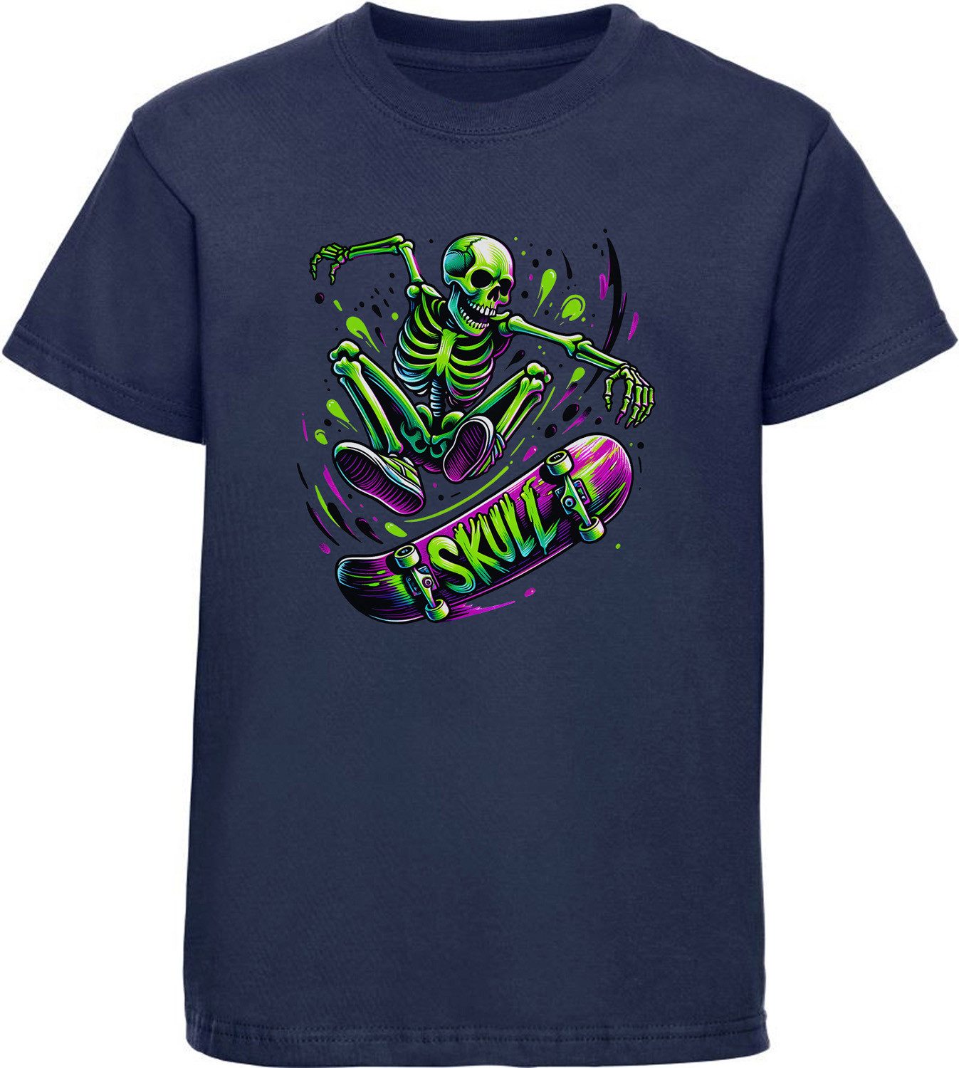 T-Shirt Kinder Print Shirt Springender Skelett Skateboarder