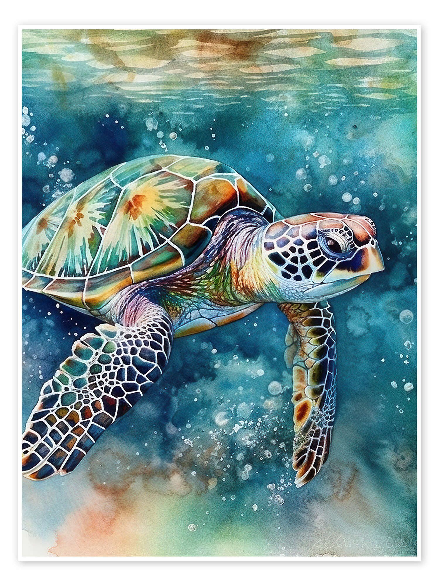 Posterlounge Wandbild Schwimmende Schildkröte, Ryley Gray, erhältlich als Poster, Leinwandbild, Wandsticker oder Acrylglasbild