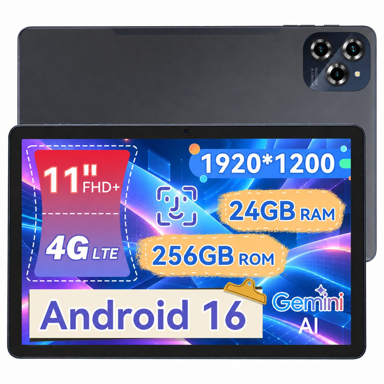 KINGRID 11'' W90 4GLTE 256GB Android 16 Tablet (13.4", 256 GB, 4G LTE, FHD Display, 8000mAh Akku, Gemini-KI)