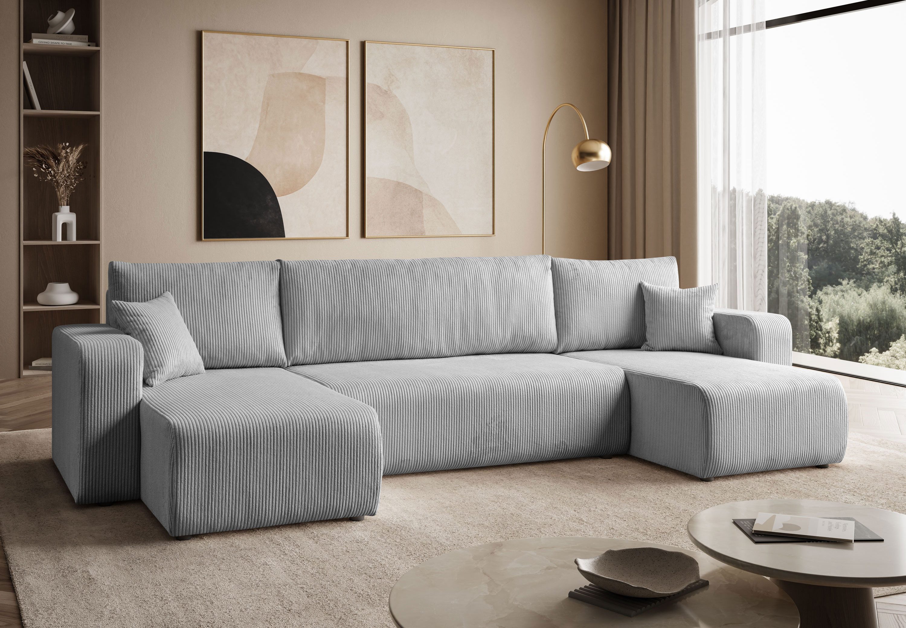 Lookway Big-Sofa PRESTIGE U-Form Couch, Cord-Stoff, mit Bettfunktion und Bettkasten