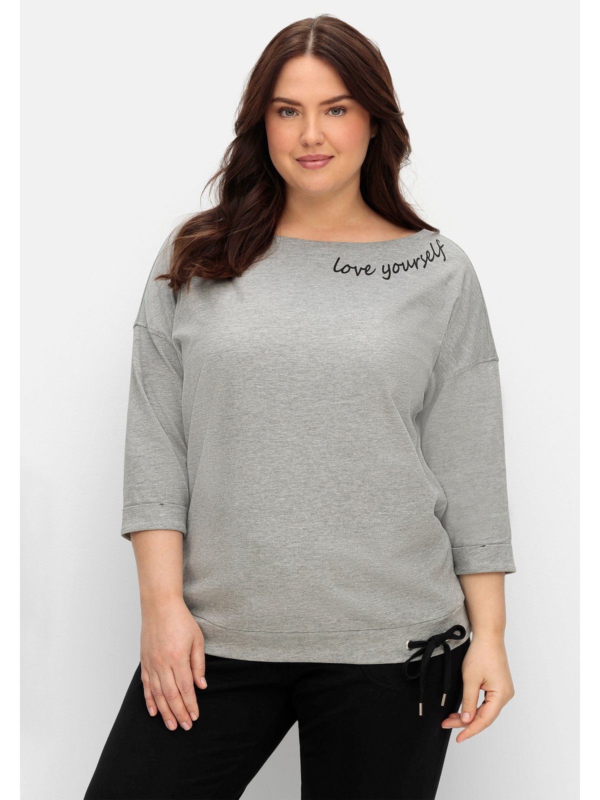 Sheego Langarmshirt Große Größen mit Bindeband am Saum | V-Shirts