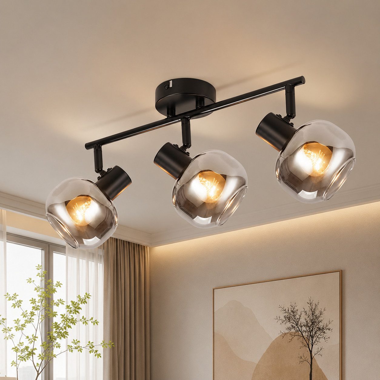 Nettlife Deckenstrahler Küchenlampe 2/3/4/6 Flammig Modern E14 Rauchglas Deckenleuchte, Schwenkbar, LED wechselbar, Wohnzimmerlampe für Schlafzimmer Flur Küche