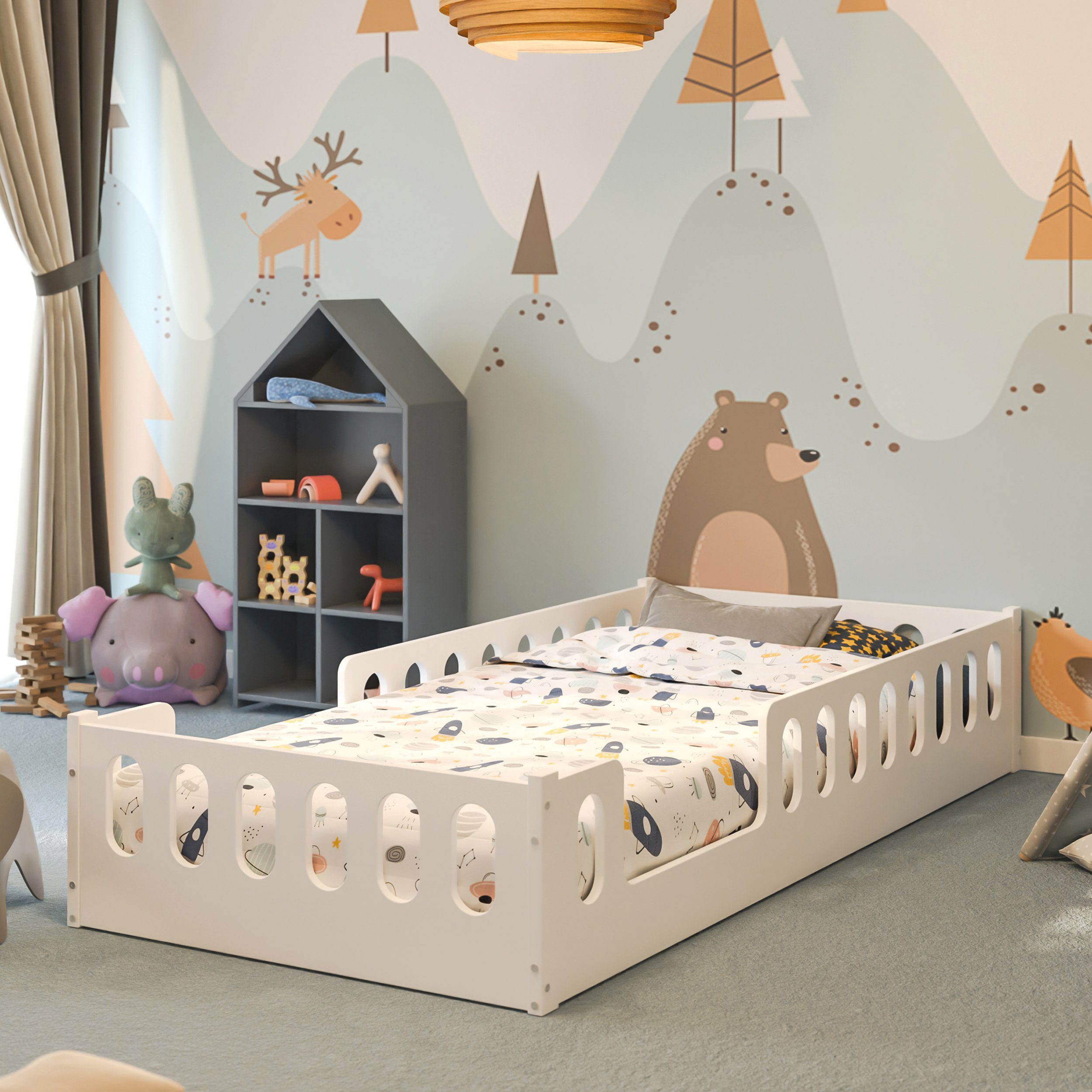 CADANI Kinderbett MONTE Bodenbett mit abnehmbaren Rausfallschutz - bis 200 günstig online kaufen