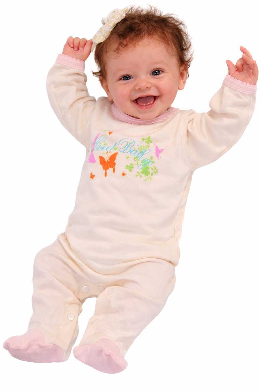 La Bortini Strampler Baby Einteiler in Creme für Baby Mädchen Overall (für Mädchen, Anzug mit Schmetterlingen) aus Baumwolle, 68 74