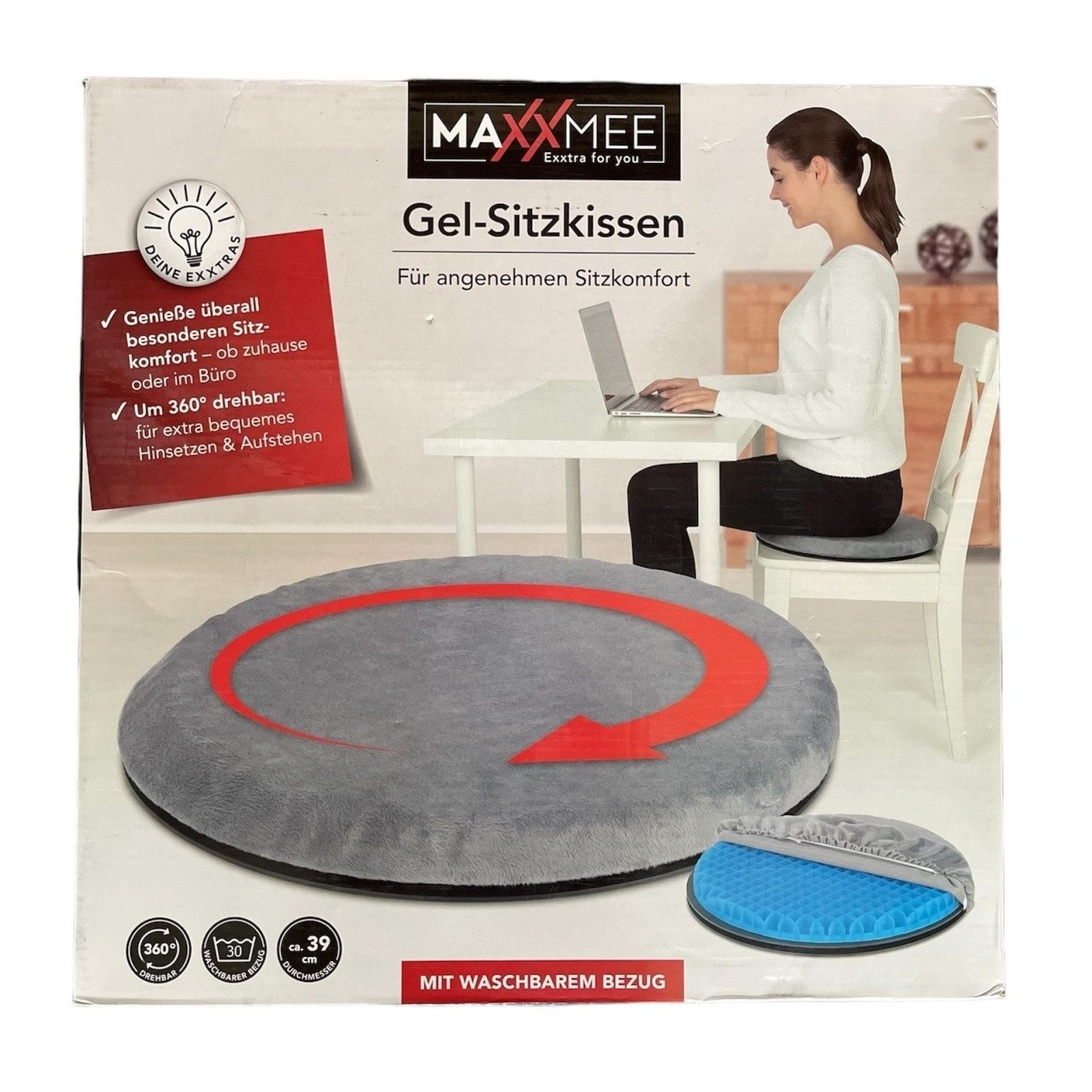MAXXMEE Sitzkissen Orthopädisches Drehkissen Sitzkissen 360° drehbar Sitzerhöhung Aufl
