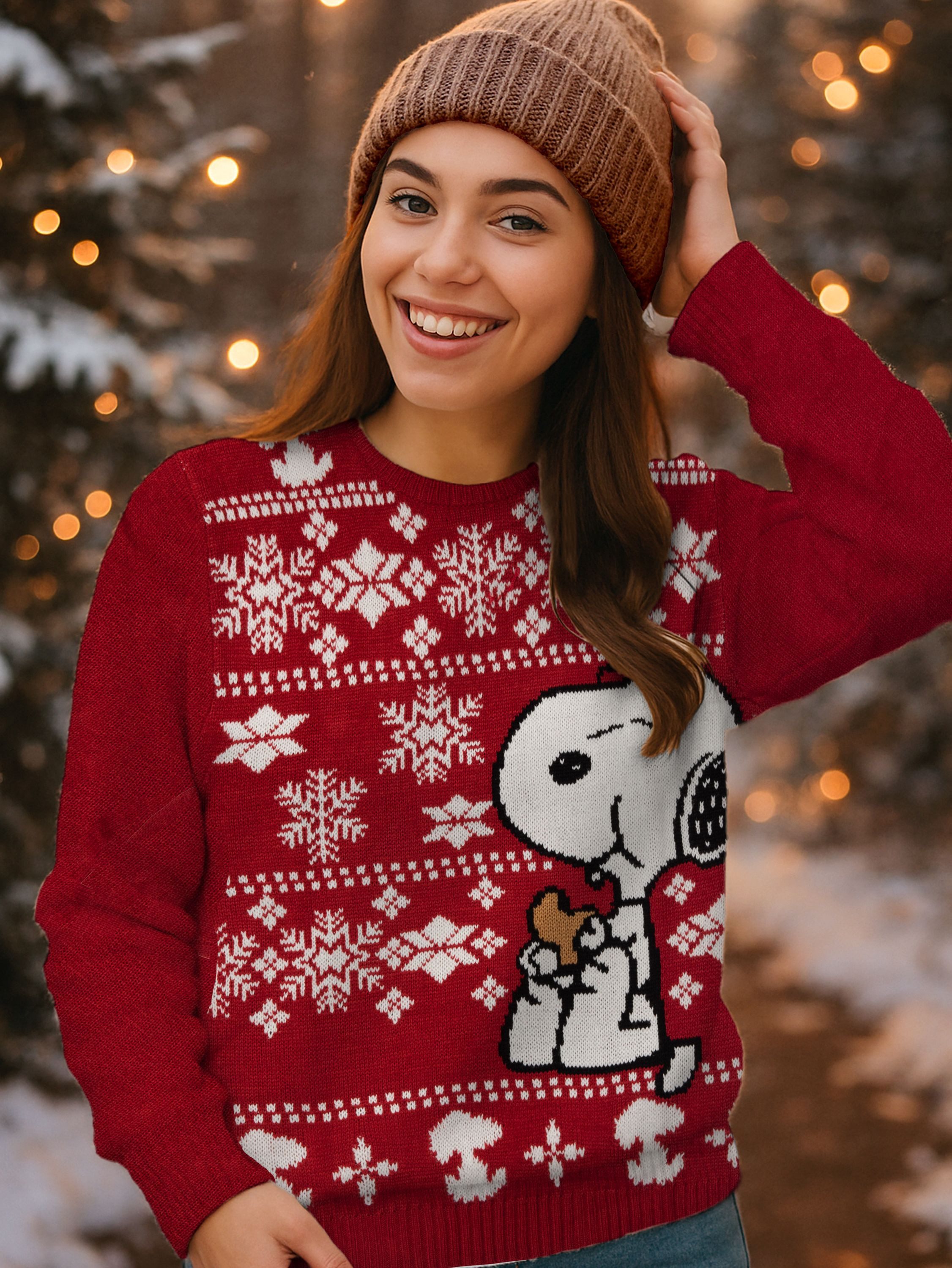 United Labels® Weihnachtspullover The Peanuts Winterpullover Unisex - Snoopy Rot