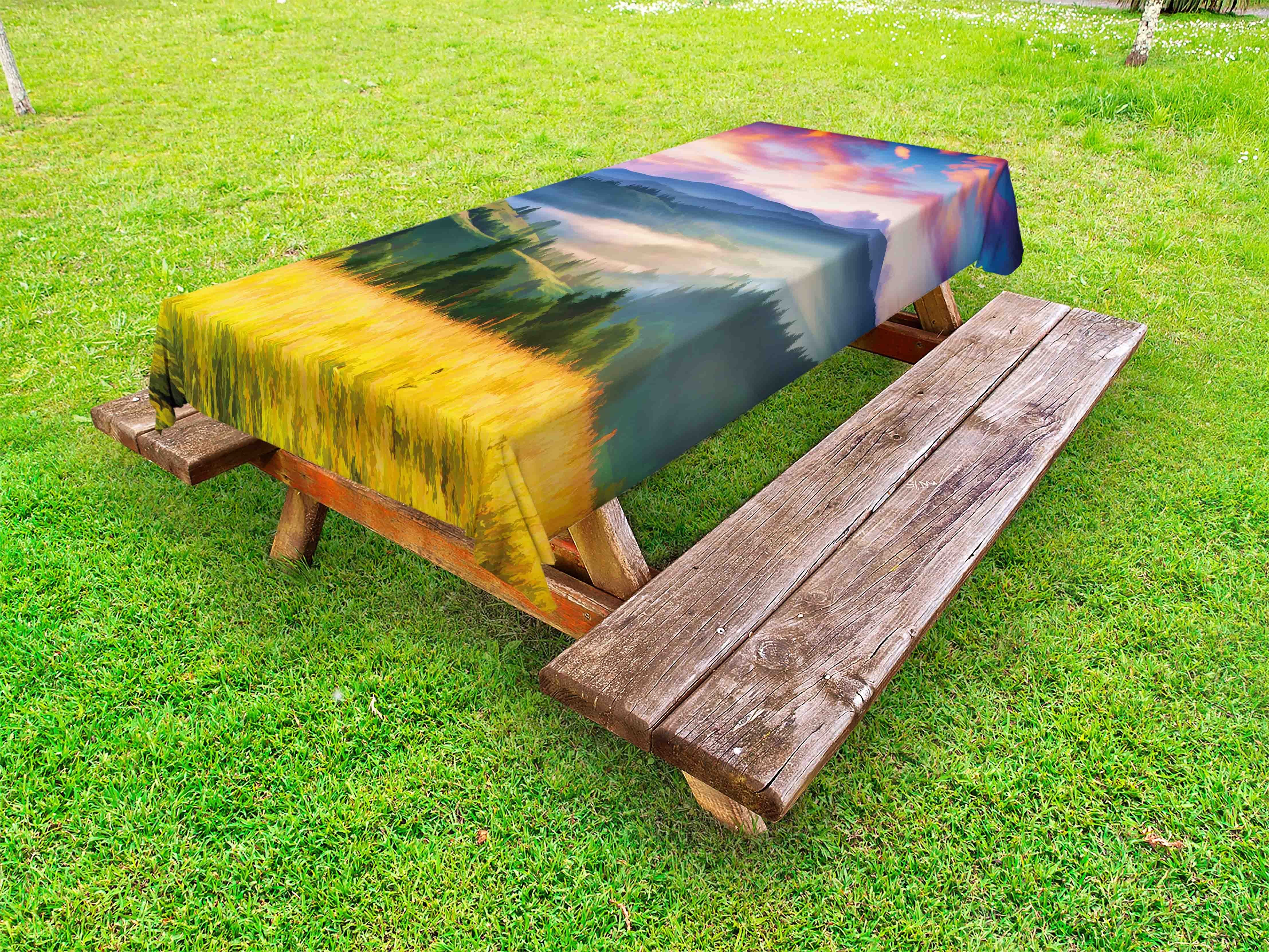Abakuhaus dekorative Picknick-Tischdecke, Tischdecke Ölgemälde waschbare Mountain Art Meadow