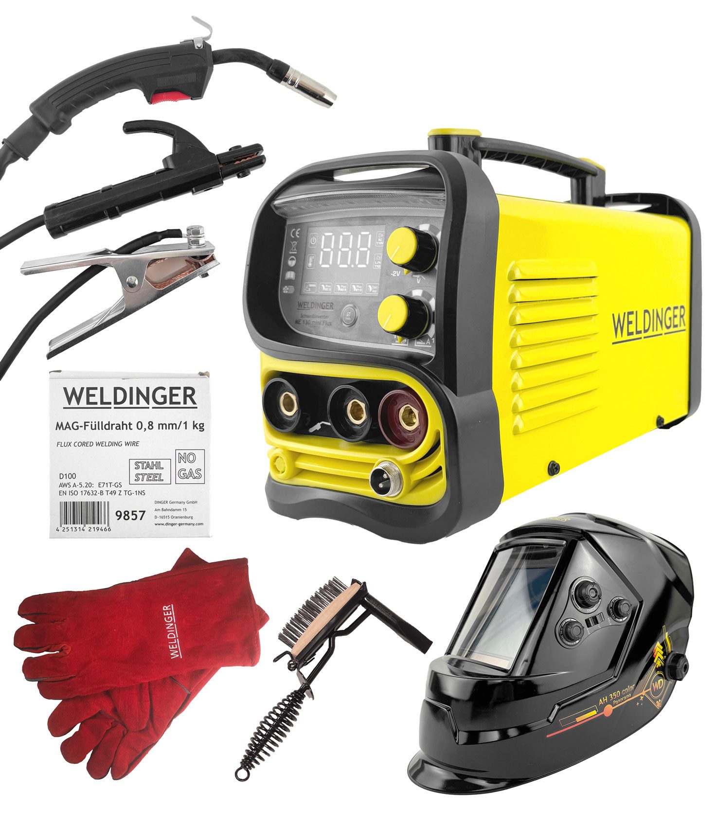 WELDINGER Fülldrahtschweißgerät mit Fülldraht Komplettset ME 130 mini FLUX ECO, 20 - 130 A