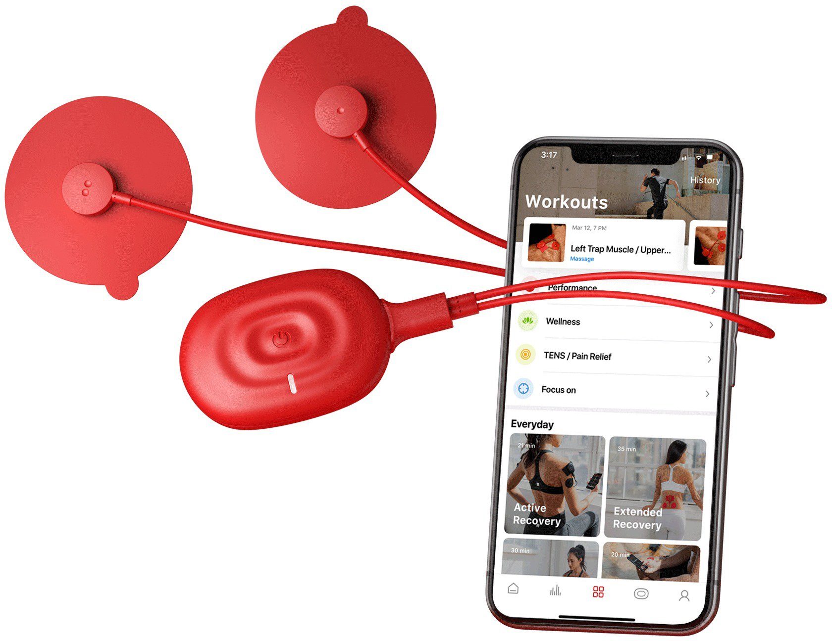 Therabody TENS-EMS-Gerät PowerDot UNO RED 2.0 Muskelstimulator, bis zu 20 Stunden Akkulaufzeit, Schmerzlinderung, Muskelaufbau, Muskelerholung