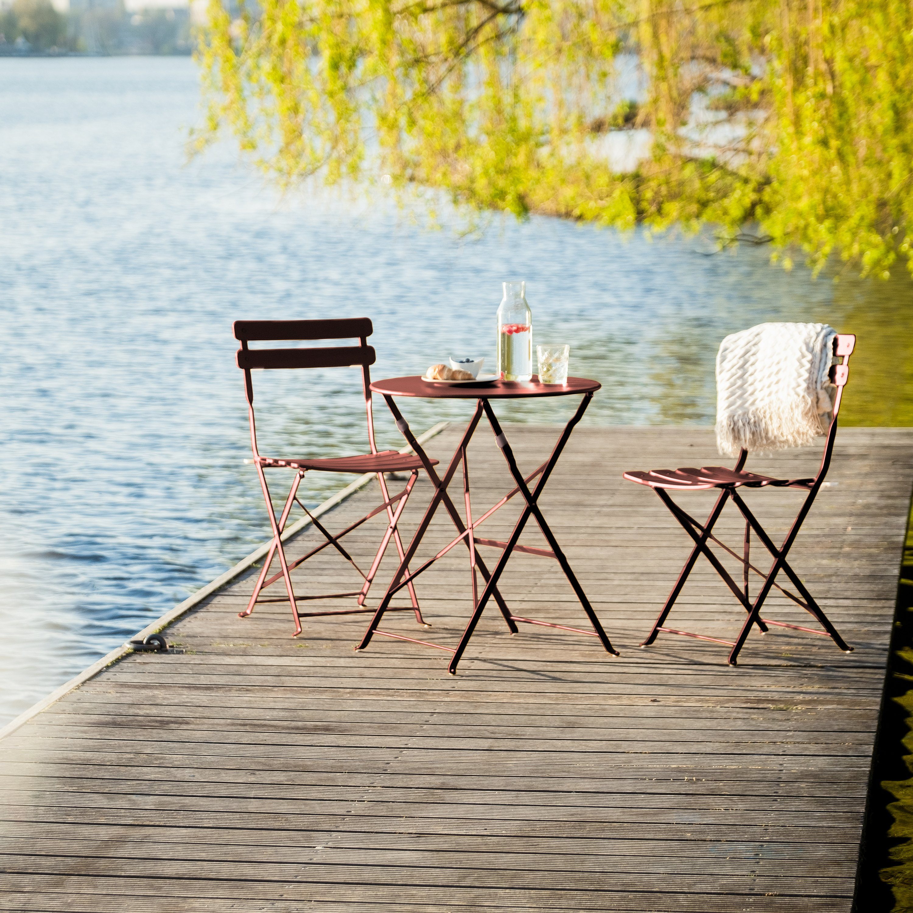 VANAGE Bistrotisch, 3 rot Set Balkon, Bistro klappbar, teilig, wetterbeständig