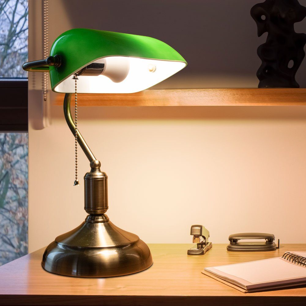 Lampenschirm nicht – Bankerlampe inklusive, Schreibtischlampe Tischlampe Retro LED Tischleuchte, etc-shop Leuchtmittel mit