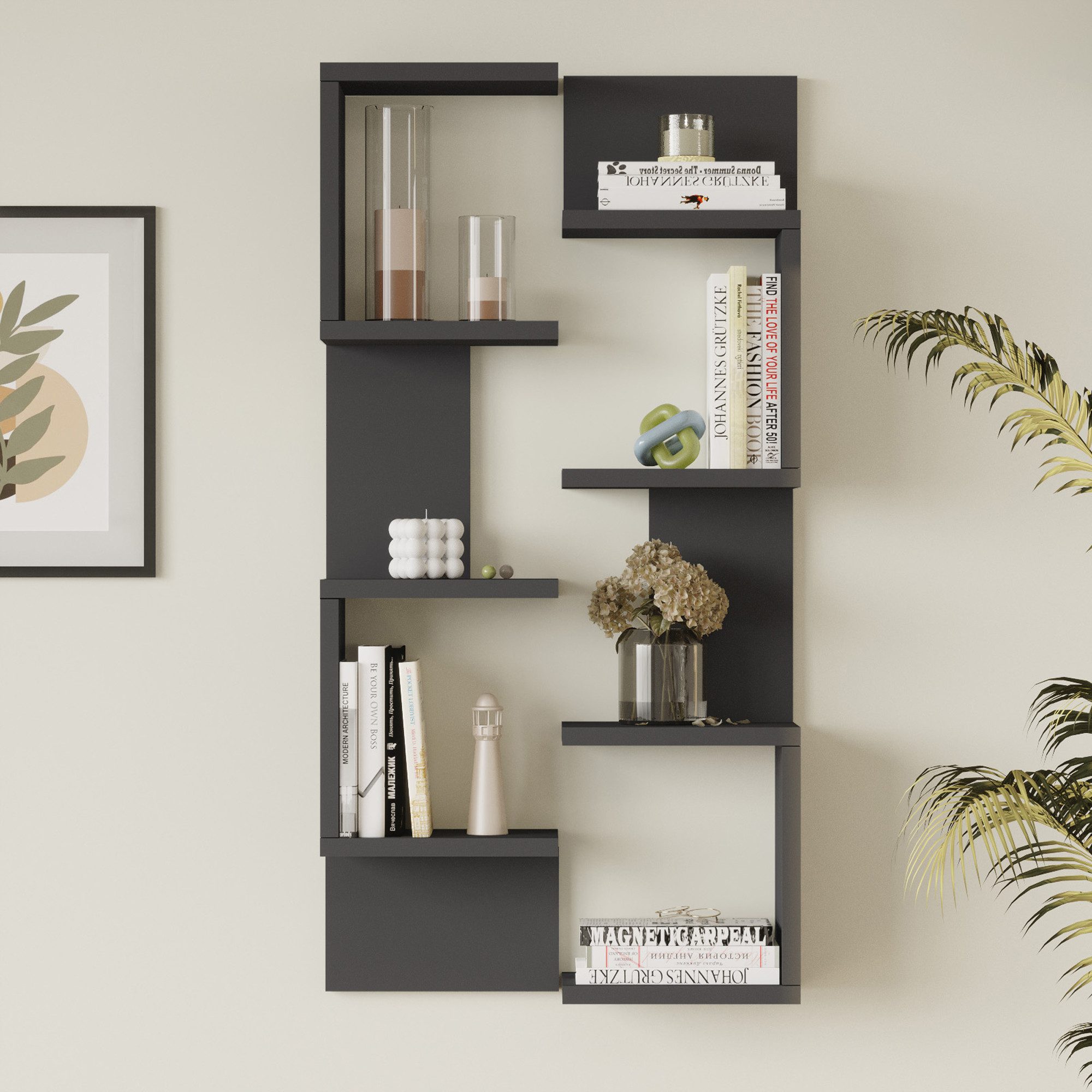 en.casa Wandregal, 2-er Set, »Omn« 93 x 24 x 15 cm Anthrazit