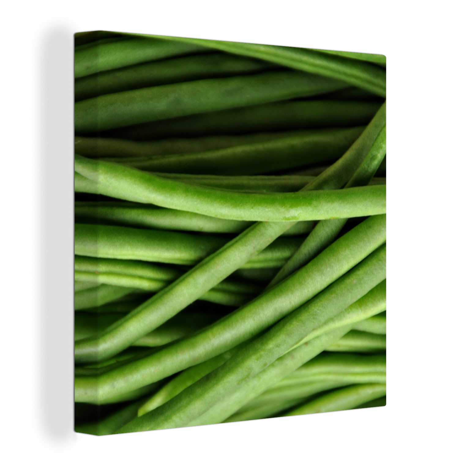 OneMillionCanvasses® Leinwandbild Horizontal abgelegte frische grüne Bohnen, (1 St), Leinwand Bilder für Wohnzimmer Schlafzimmer