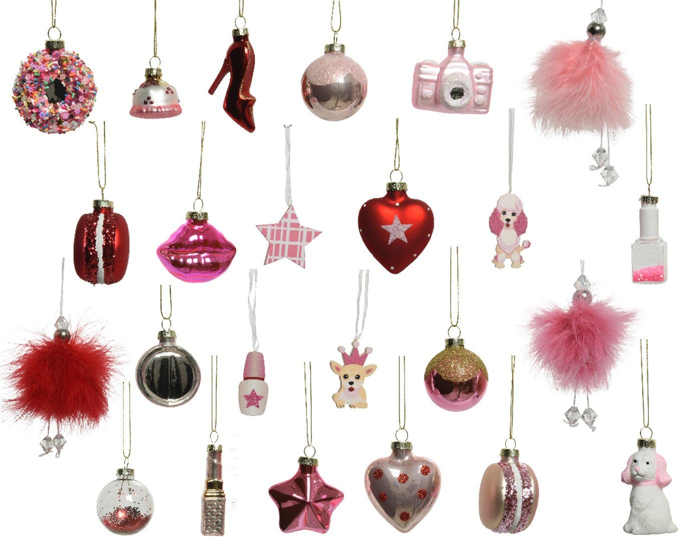 Decoris season decorations Adventskalender, pink mit Christbaumschmuck rot / Fashion & Adventskalender Beauty
