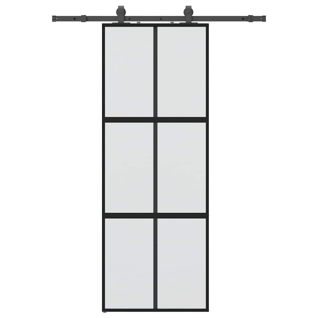 vidaXL Schiebetür, Schiebetür mit Beschlag Schwarz 76x205 cm Hartglas