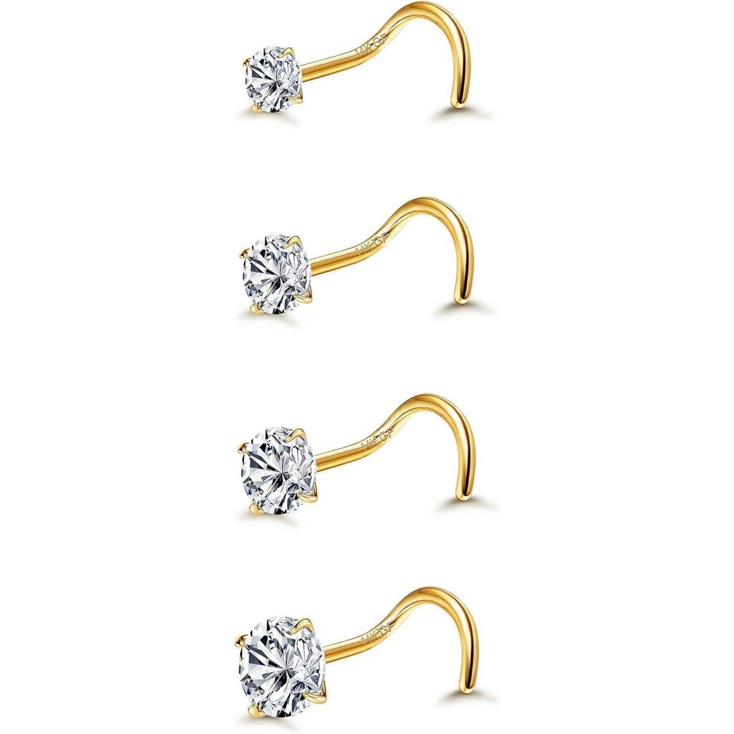 YADOCA Nasenpiercing 4 Stück 14K Gold 20G Nasenpiercing Chirurgenstahl Zirkonia L-Form