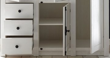 Empinio24 Kleiderschrank WALES 4-türig, 147x206 cm, mit 3x Schubkästen, weiß Pinie