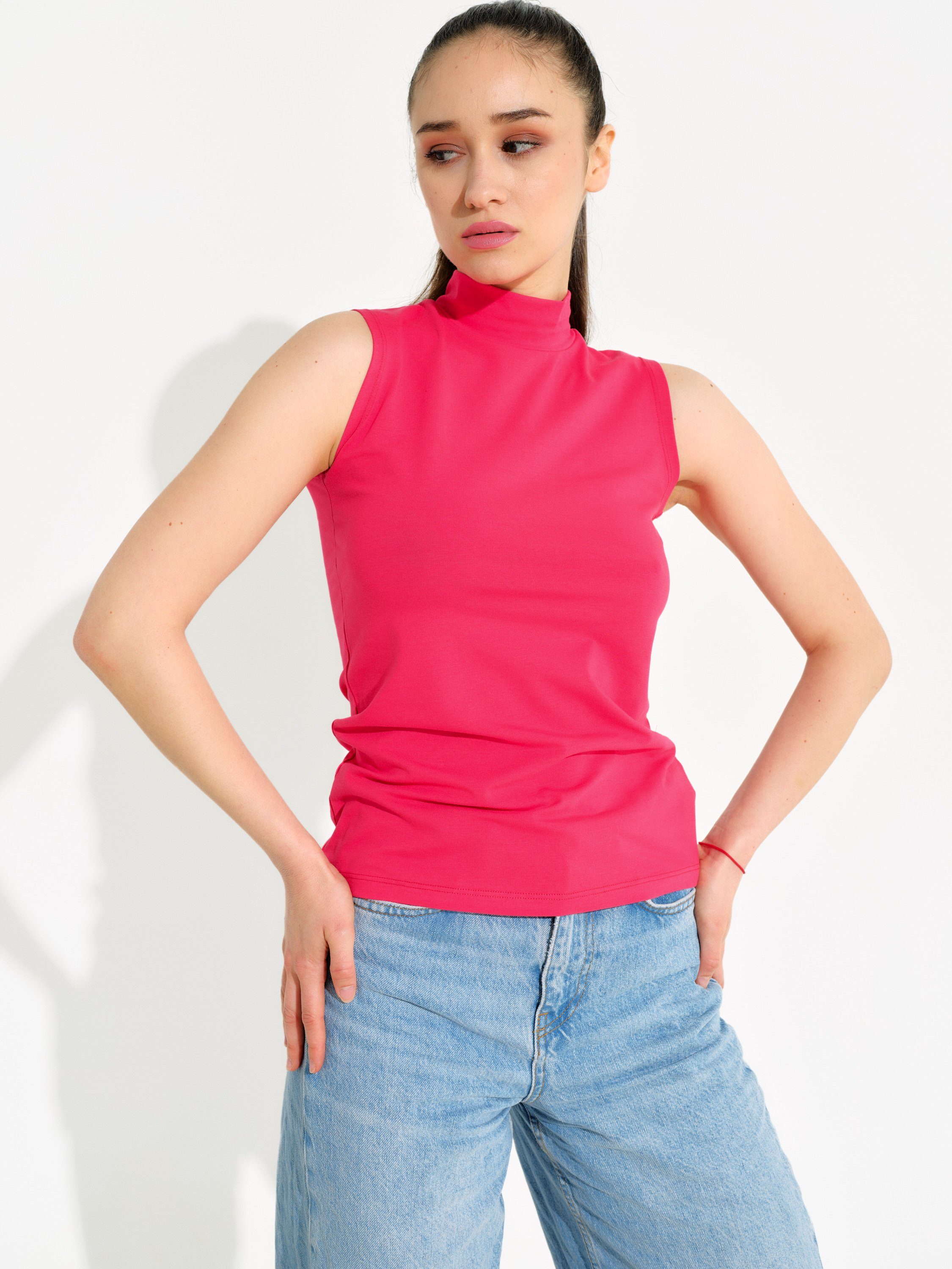 Evoni T-Shirt Basic Shirt ärmellos Halbkragen günstig online kaufen
