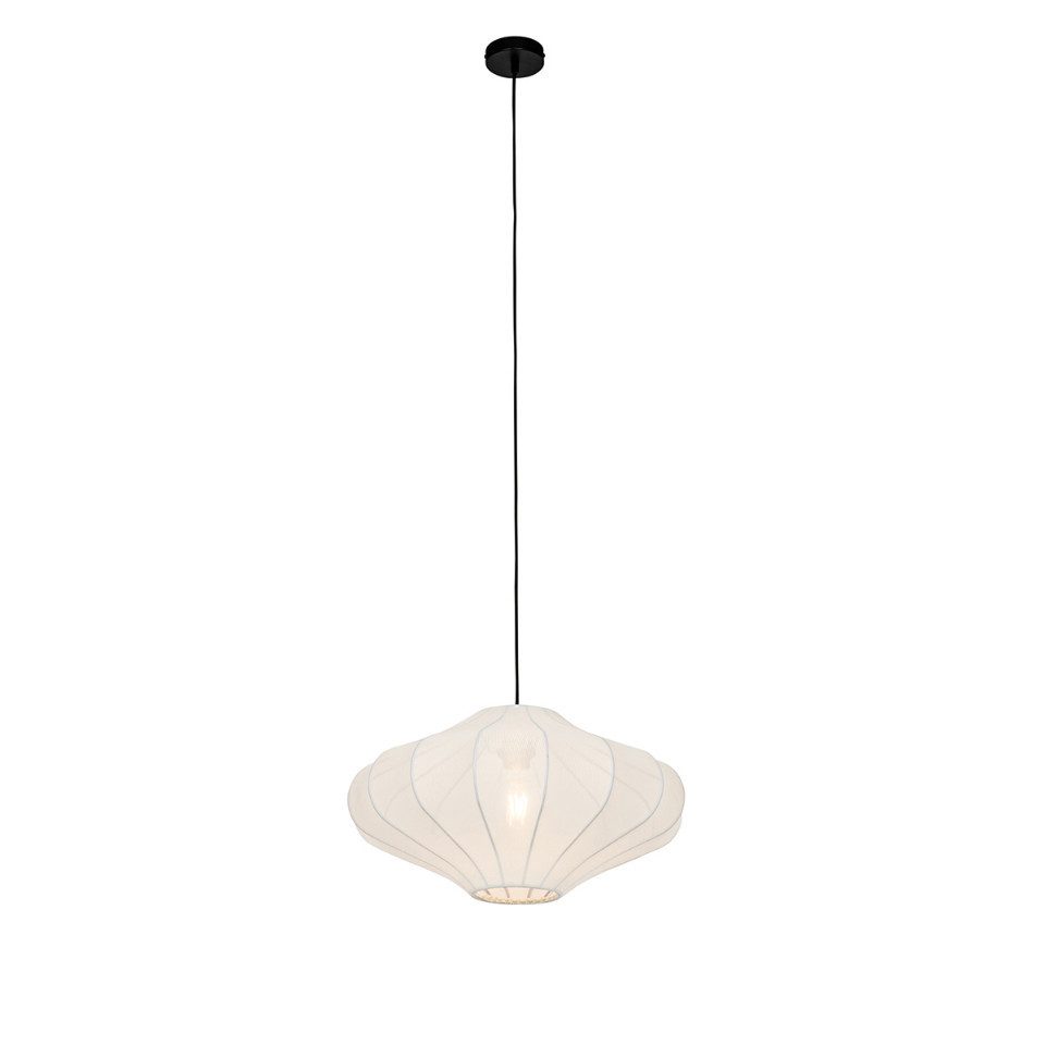 Qazqa Pendelleuchte Plu smart, Smarte Leuchte, LED wechselbar, Extra-Warmweiß, QAZQA Hängeleuchte, e27, Weiß, Textil, Design