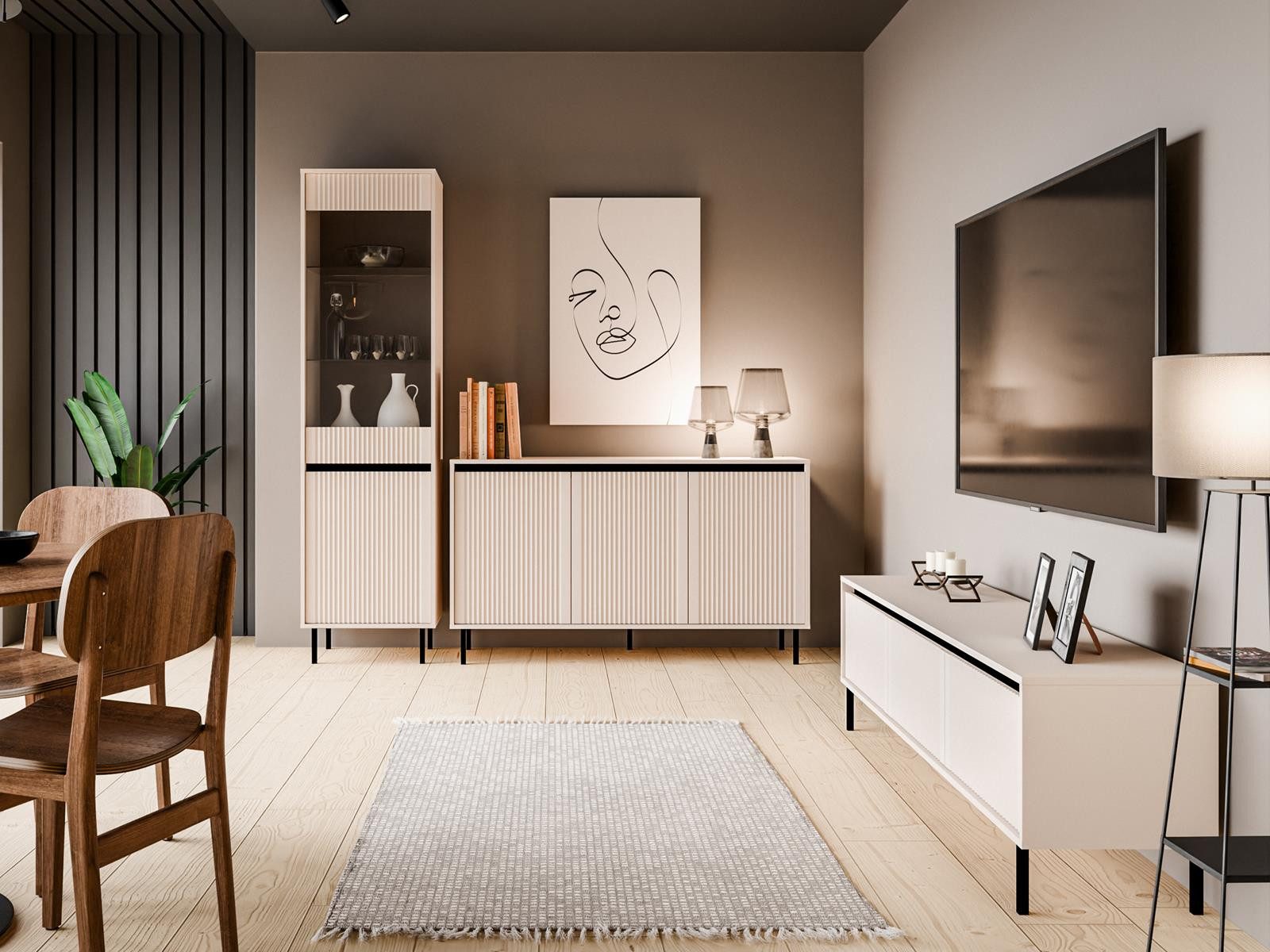 Compleo Kommode mit zwei Türen, geriffelter Front, Elegant design CIAO