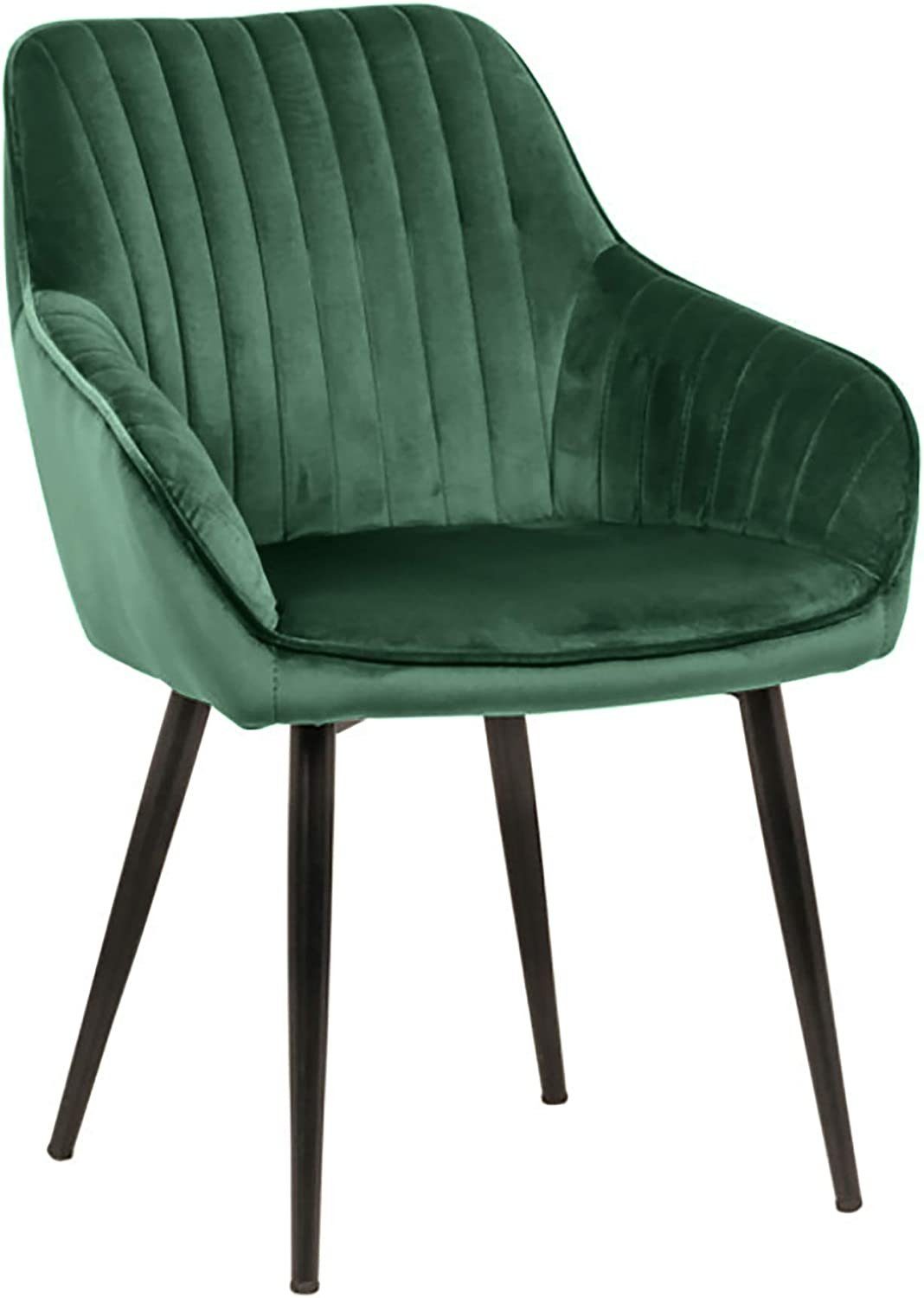 LebensWohnArt Stuhl Eleganter Stuhl MILAN Samt grün Ziersteppung Armlehnen