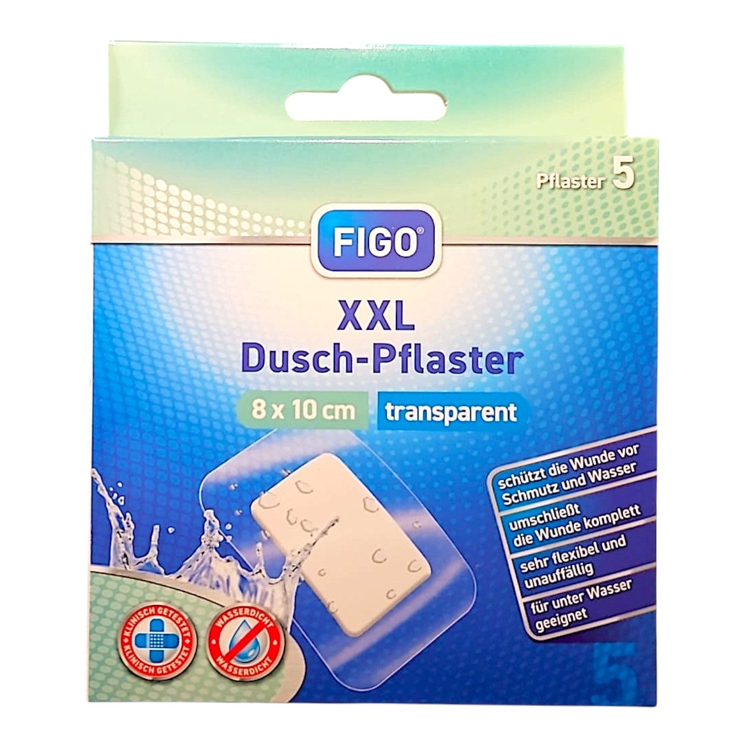 what the shop Wundpflaster FIGO XXL Dusch-Pflaster – 5 Stück, 8×10 cm, transparent & wasserfest (1 St), Wasserfester Wundschutz beim Duschen