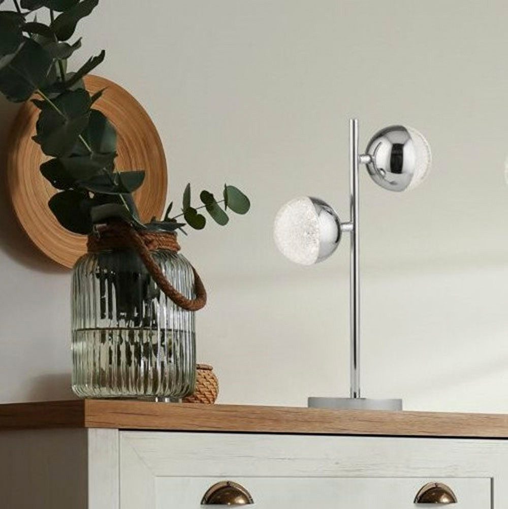 Searchlight Tischleuchte Marbles 2Lt Tischleuchte - Chrom mit Kristallsand, LED fest integriert