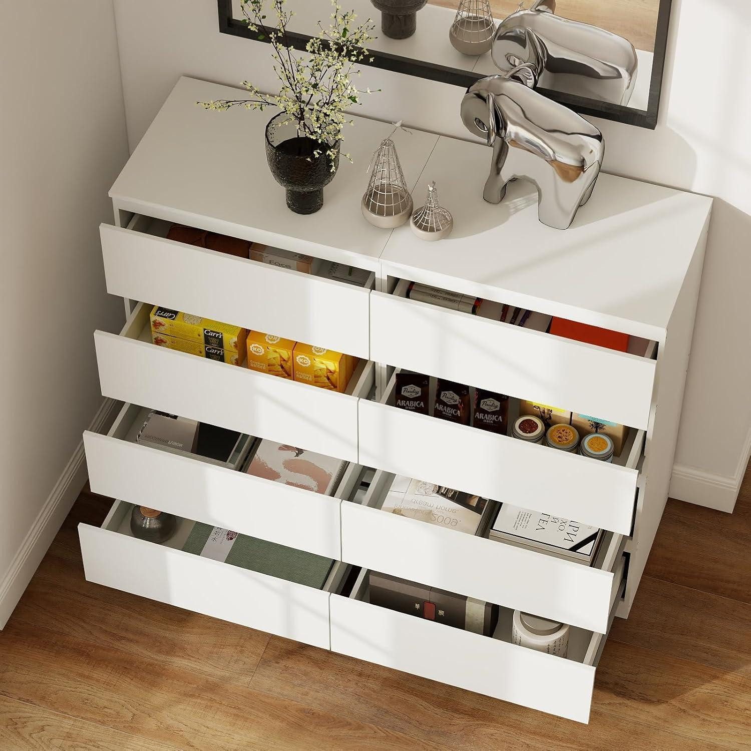 LuxusKollektion Kommode Kommode 120cm 40cm Tief Sideboard 4 Schubladen 2set Weiß (2 St)