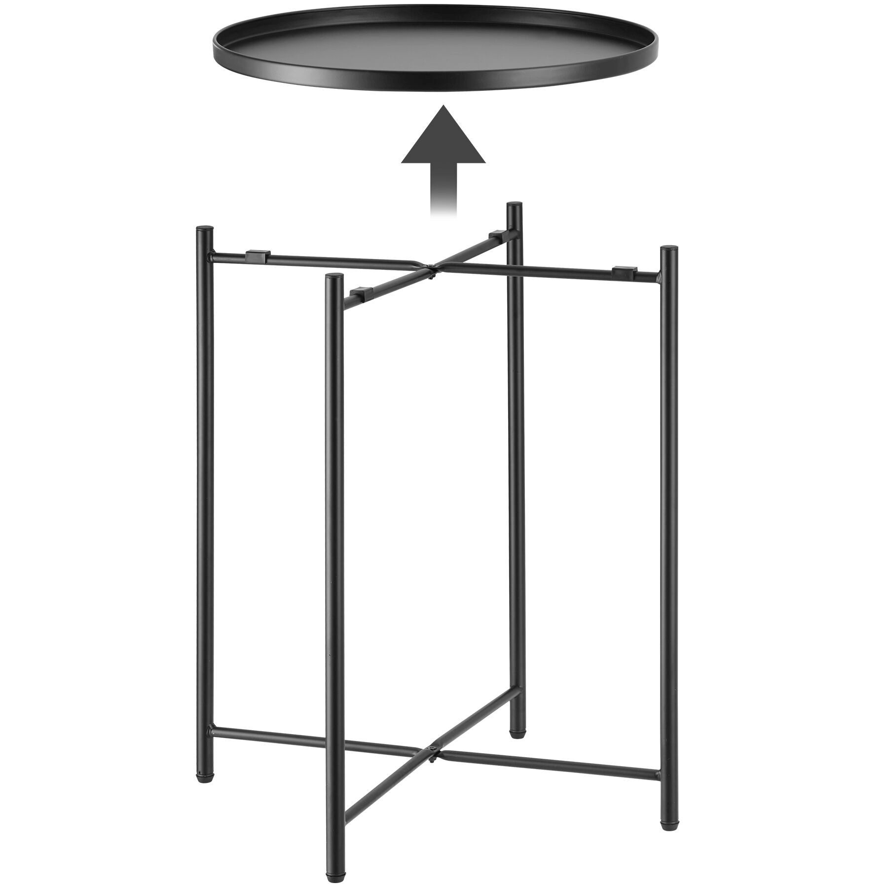 tectake Beistelltisch Ablagetisch, 45,5 x 45,5 x 53 cm, rund mit abnehmbarer Ablage (Sofatisch Chester, 1-St., in schwarz), Stahl, filigranes Gestell, mit höhenverstellbaren Kunststofffüßen