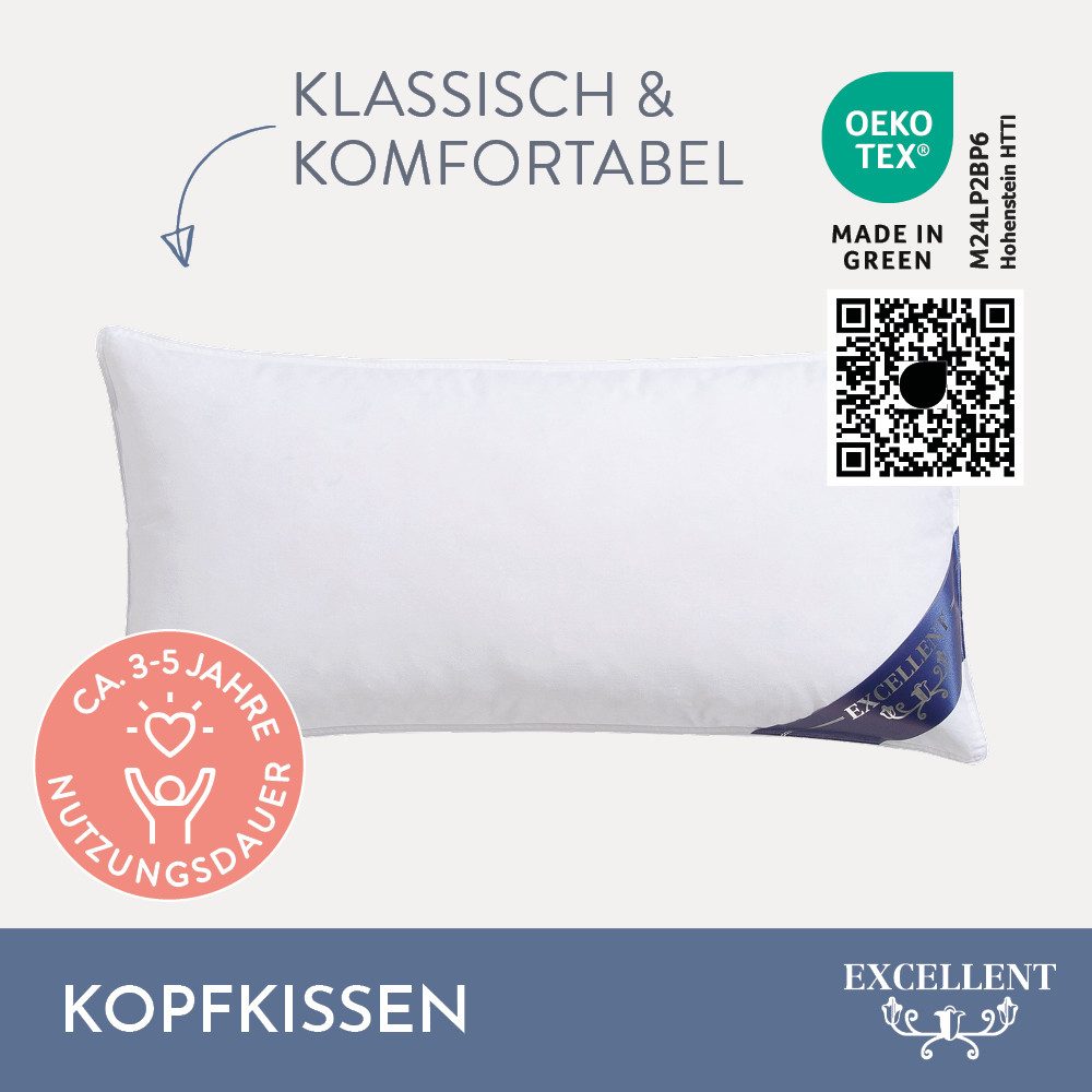 Excellent 3-Kammer-Kopfkissen Venedig, Kissen 1-tlg. oder 2-tlg. hergestellt in Deutschland!, Füllung: 90% Daunen (Außenkammer), Bezug: 100% Baumwolle, Kopfkiss – Bild 3 von 5