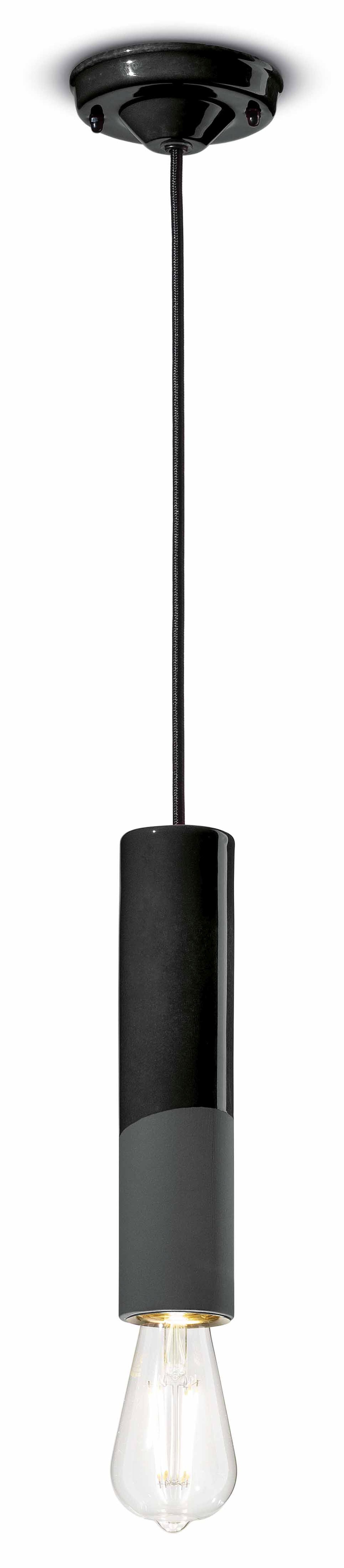 Licht-Erlebnisse Pendelleuchte ENRICO, ohne Leuchtmittel, Keramik rund Ø 5,5 cm Schwarz E27 Retro Handarbeit