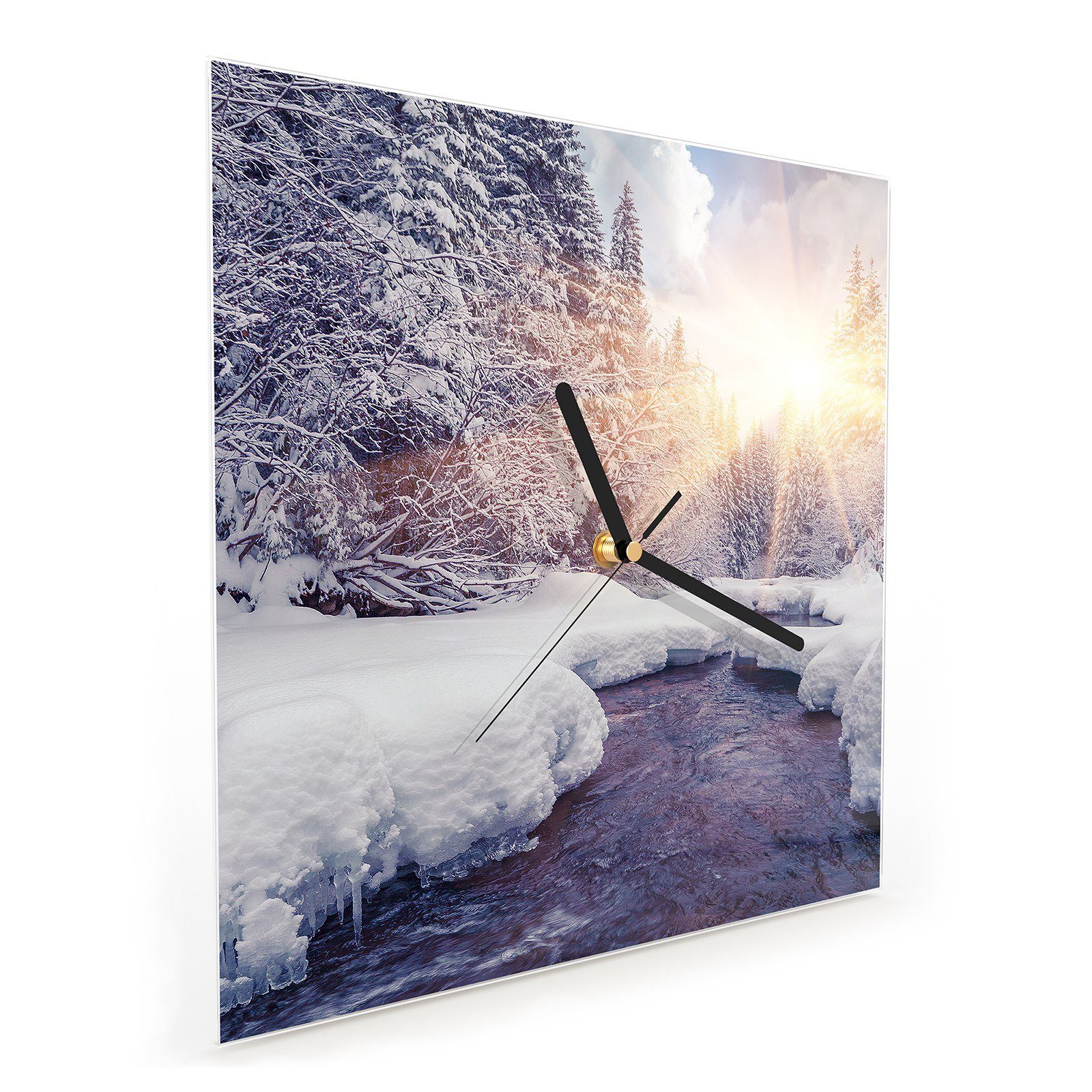 x Sonnenstrahlen 30 Motiv Glasuhr Winter mit 30 Wanduhr im Primedeco cm Größe Wandkunst Wanduhr