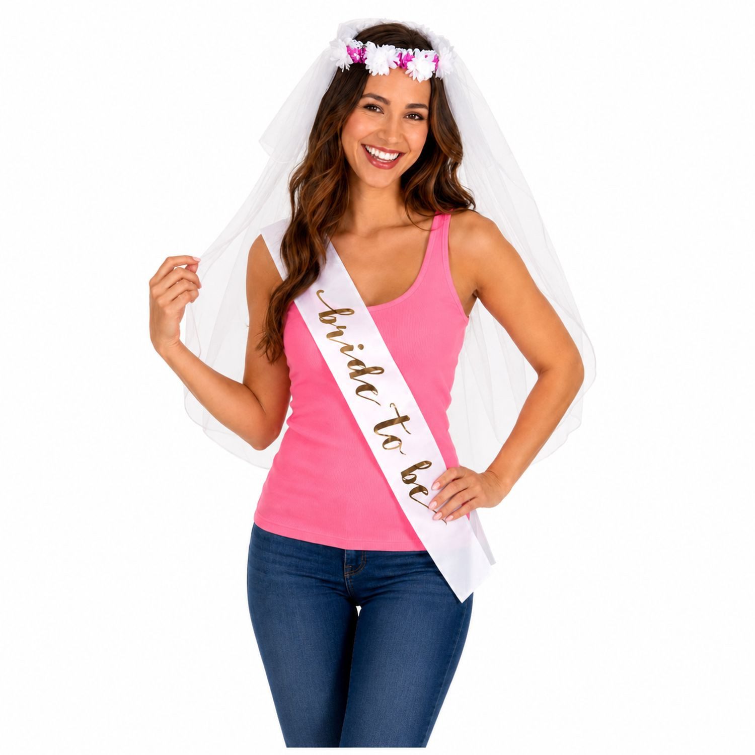 andrea-moden Kostüm Brautschleier und Schärpe 'Bride to Be'