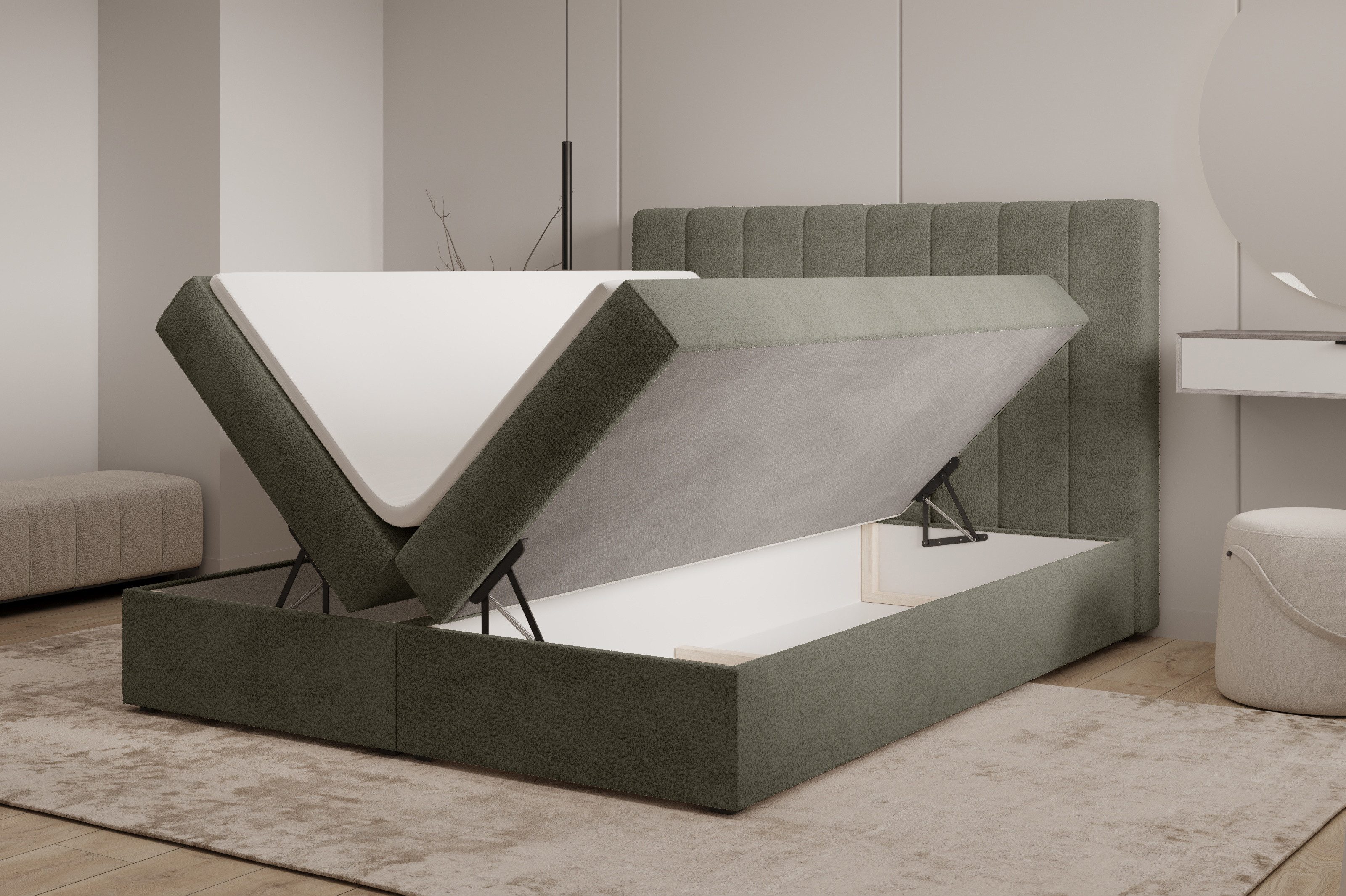 ROYAL24_MARKT Boxbett - Bett 01 - Arena - Stilvoll und bequem (Bett-Set, 1-St., Boxbett inkl. Bettkasten und PU-Schaum-Topper), Mit Bettkasten, PU-Topper, Federmechanismus, waschbarer Bezug