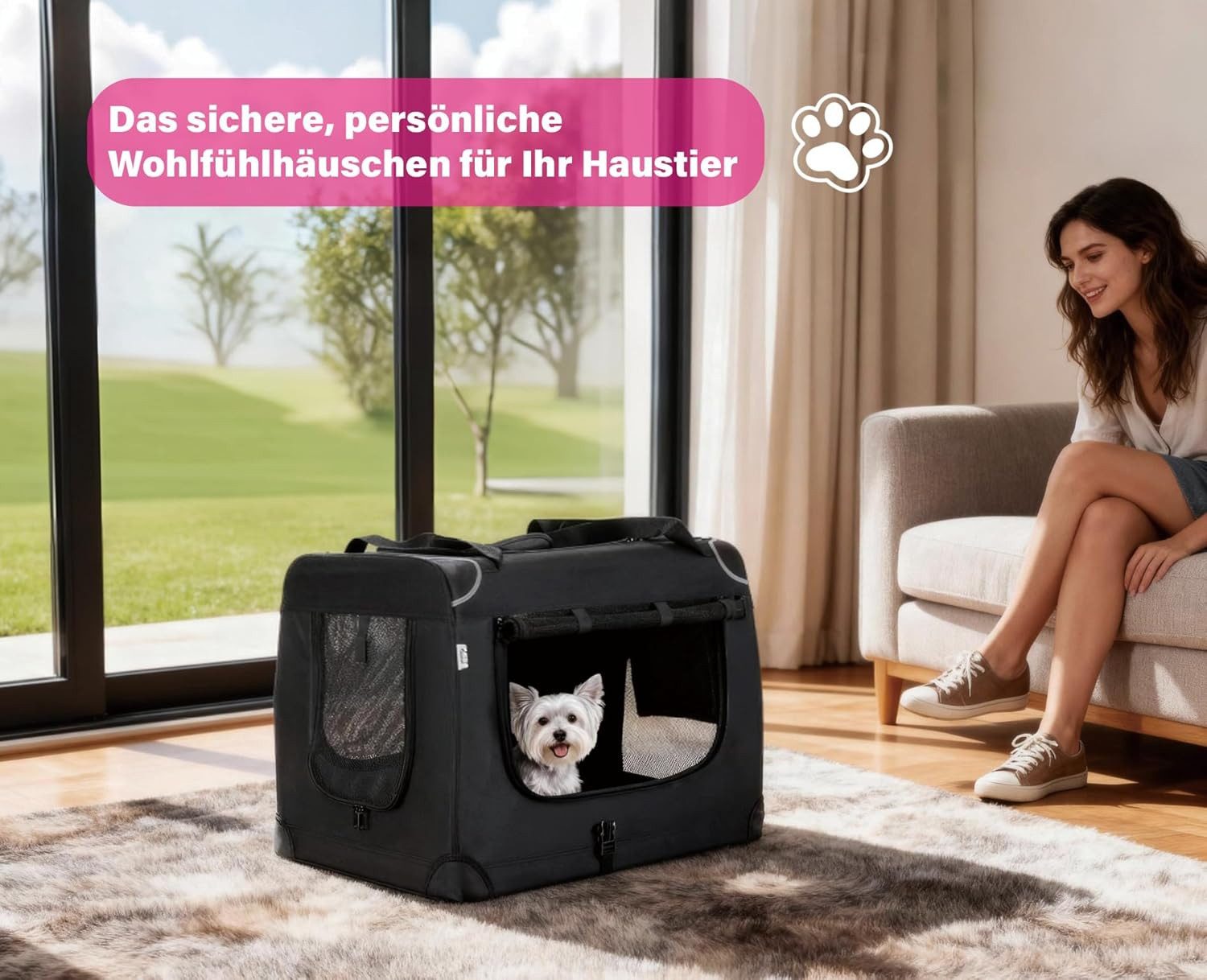 Zedelmaier Tiertransporttasche Transportbox, Faltbar Hundetransportbox, Katzenbox, Inkl.2 Rollen Hundekotbeutel, 1 faltbarer Napf, 2 praktische Beutel